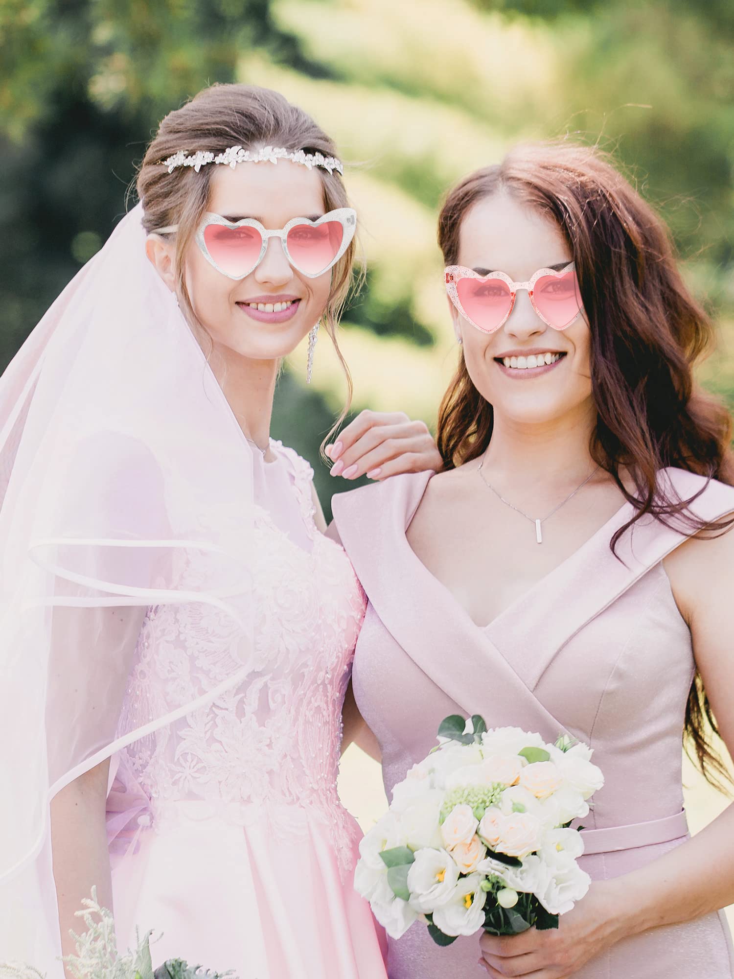 Frienda 9 Pairs Heart Shaped Sunglasses for Women - Cute Bachelorette Party Favors, Bridal Shower Gifts, Wedding Accessories - Perfect for Girls' Trips, Beach Vacations & Summer Festivals