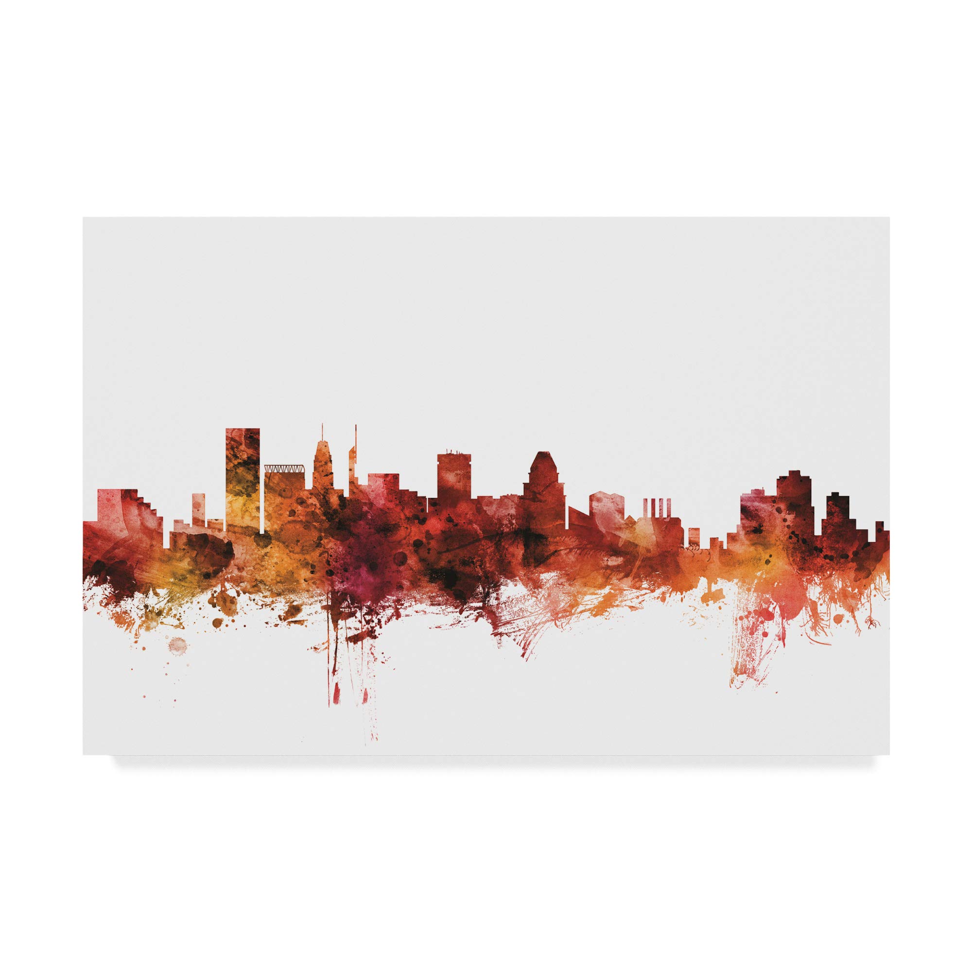 Michael Tompsett Baltimore Maryland Skyline Red III Art Print - 16x24 Inch Wall Decor for Living Room, Office & Bedroom