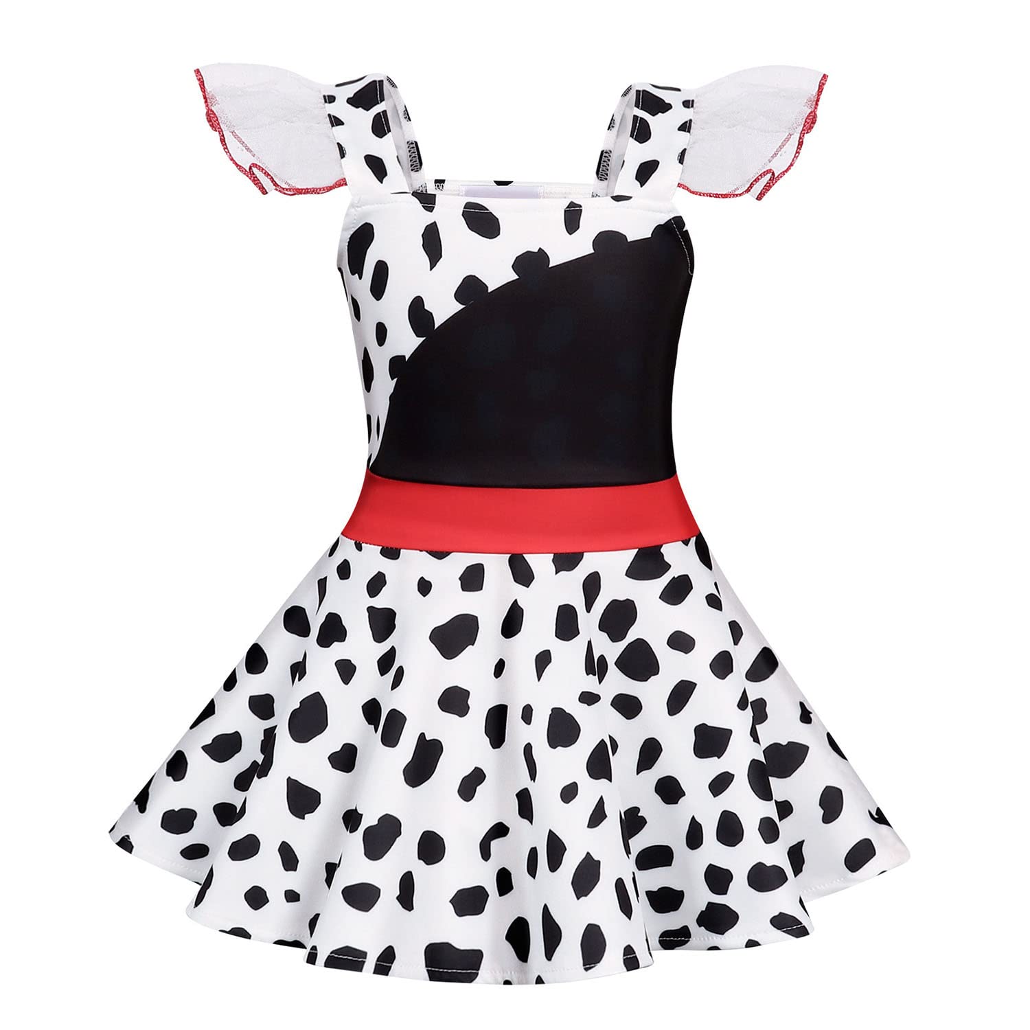Kids Girls Cruella De Vil Costume Dress - Black & White Polka Dot Halloween, Birthday & Christmas Party Outfit for Toddlers | Disney Villain Dress Up & Cosplay