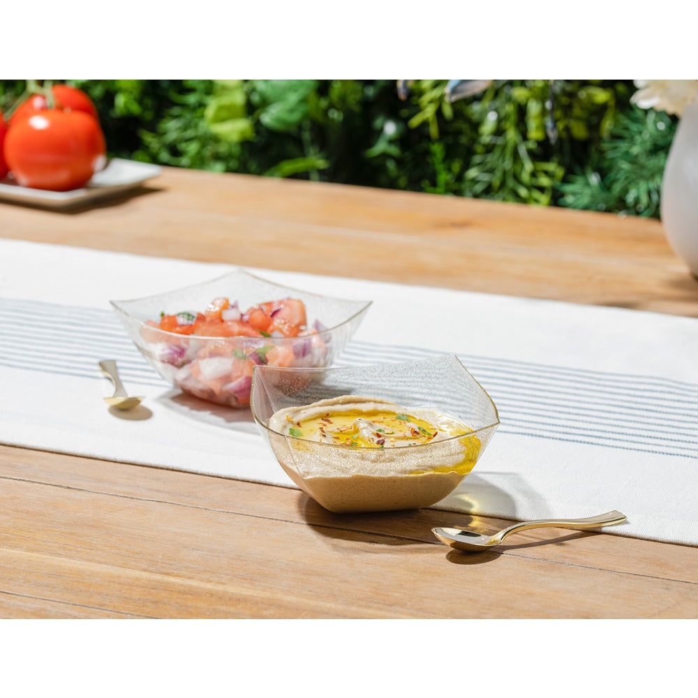 Square Gold Glitter Serving Bowls - Set of 4 - Elegant Party Dishes for Candy, Snacks, Desserts at Weddings, Birthdays & Holiday Gatherings