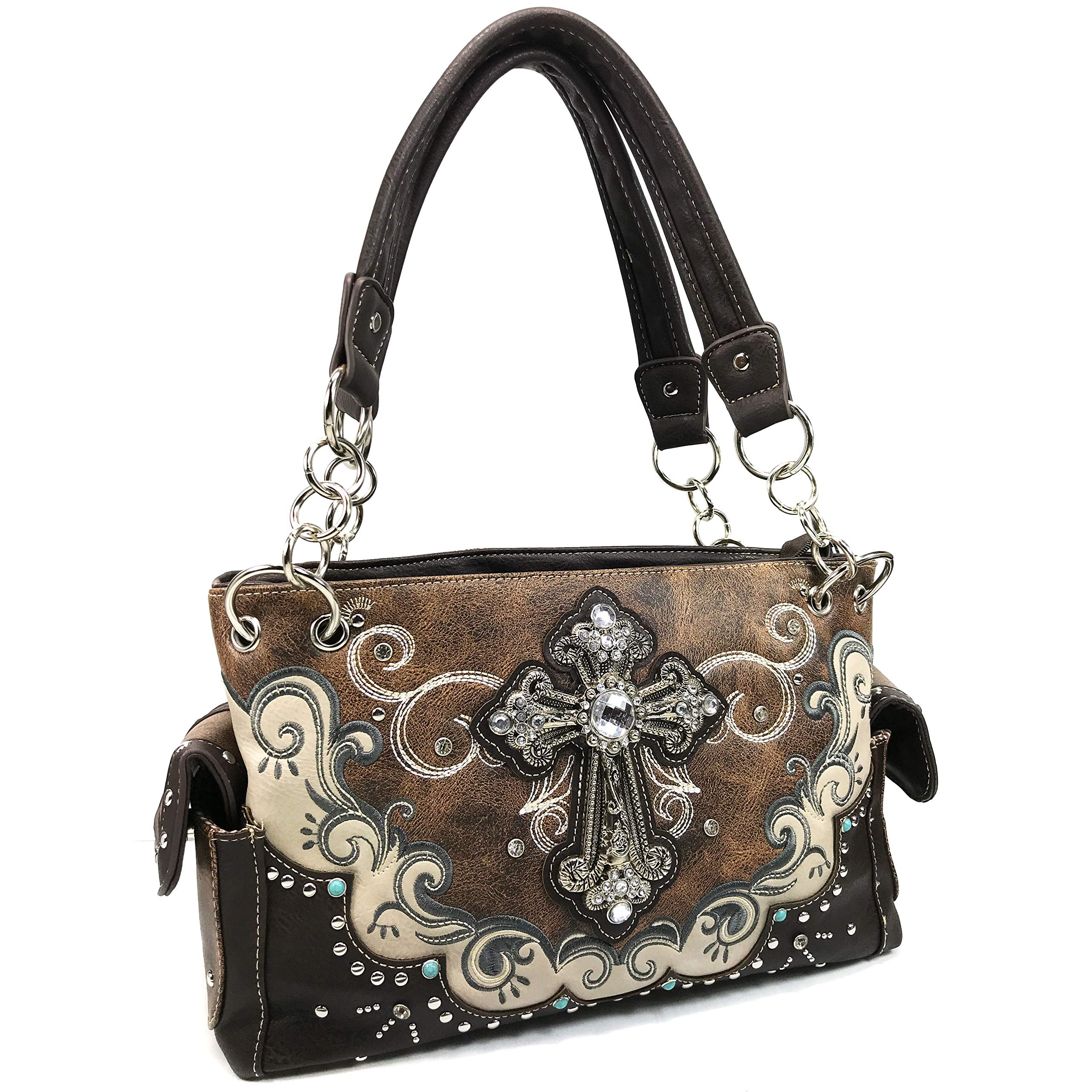 Zelris Western Silver Rhinestone Cross Conceal Carry Handbag Wallet Set for Women - Stylish & Functional Purse for Church, Parties, and Everyday Use