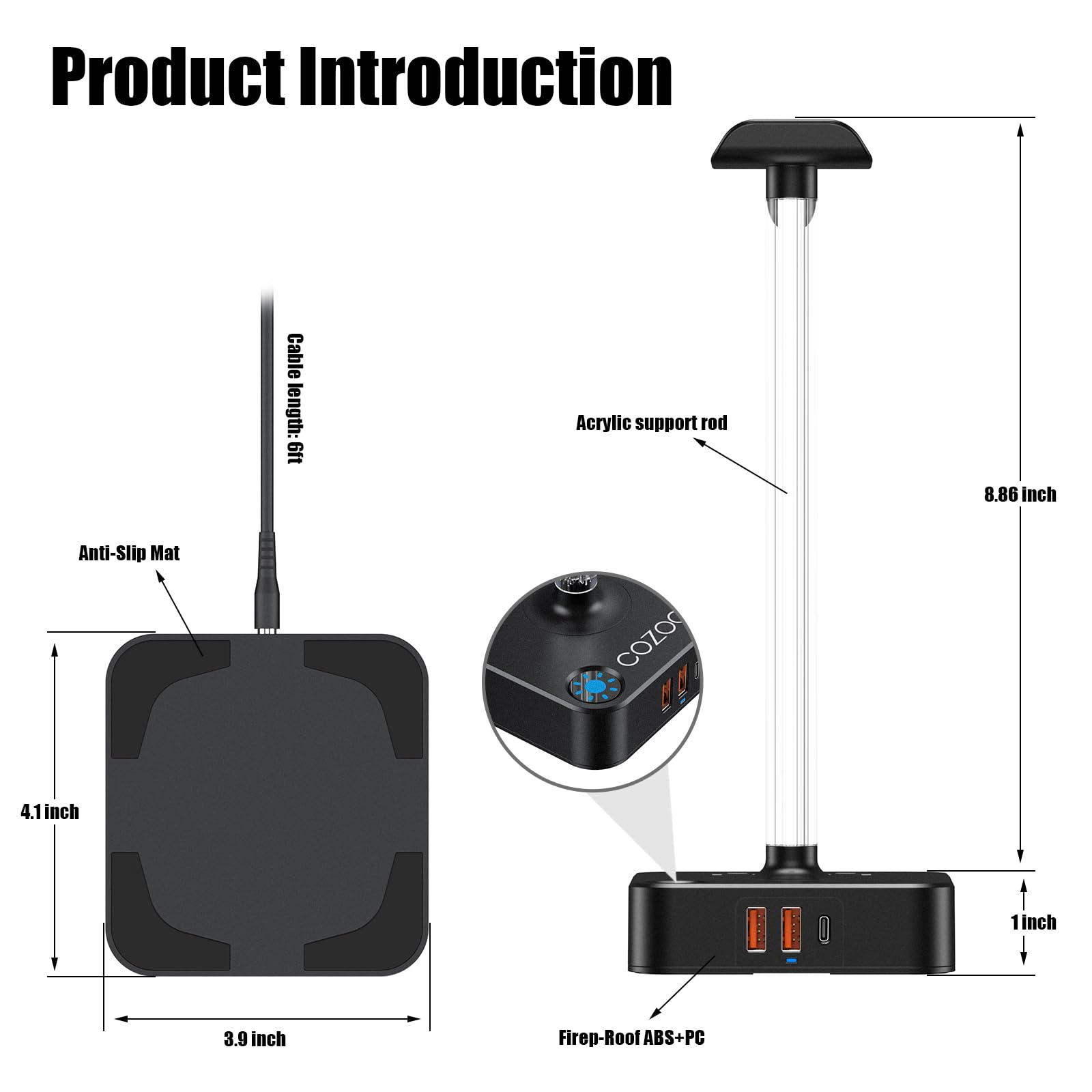 RGB Gaming Headphone Stand with USB Charger & 2 Outlets - COZOO Desktop Headset Holder for Wireless Earphones, DJ Equipment & PC Gaming Setup - Perfect for Gaming Room, Office Desk & Gamer Gift Ideas