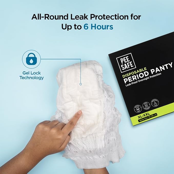 Pee Safe Disposable Period Panties for Women - Leak Proof, XL-XXL, Pack of 8 | 360° Protection, Overnight Comfort, Rash & Toxin Free | No Leakage, Seamless Fit | Perfect for Travel, Workouts & Overnight Use