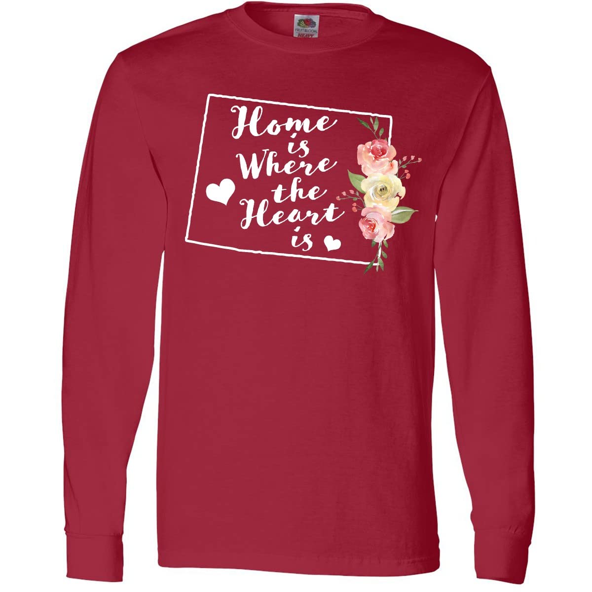 Inktastic Wyoming Home is Where The Heart is Watercolor Print Long Sleeve T-Shirt for Women | Soft Cotton Casual Tee | Perfect for Travel, Gifts & Everyday Wear