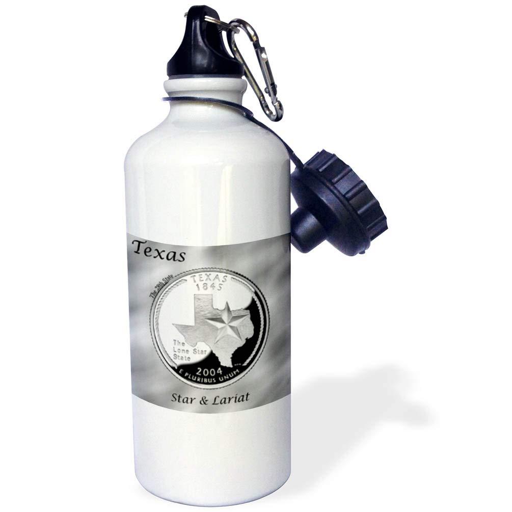 3D Rose Texas State Quarter Design 21 oz White Sports Water Bottle - Perfect for Gym, Hiking & Outdoor Activities