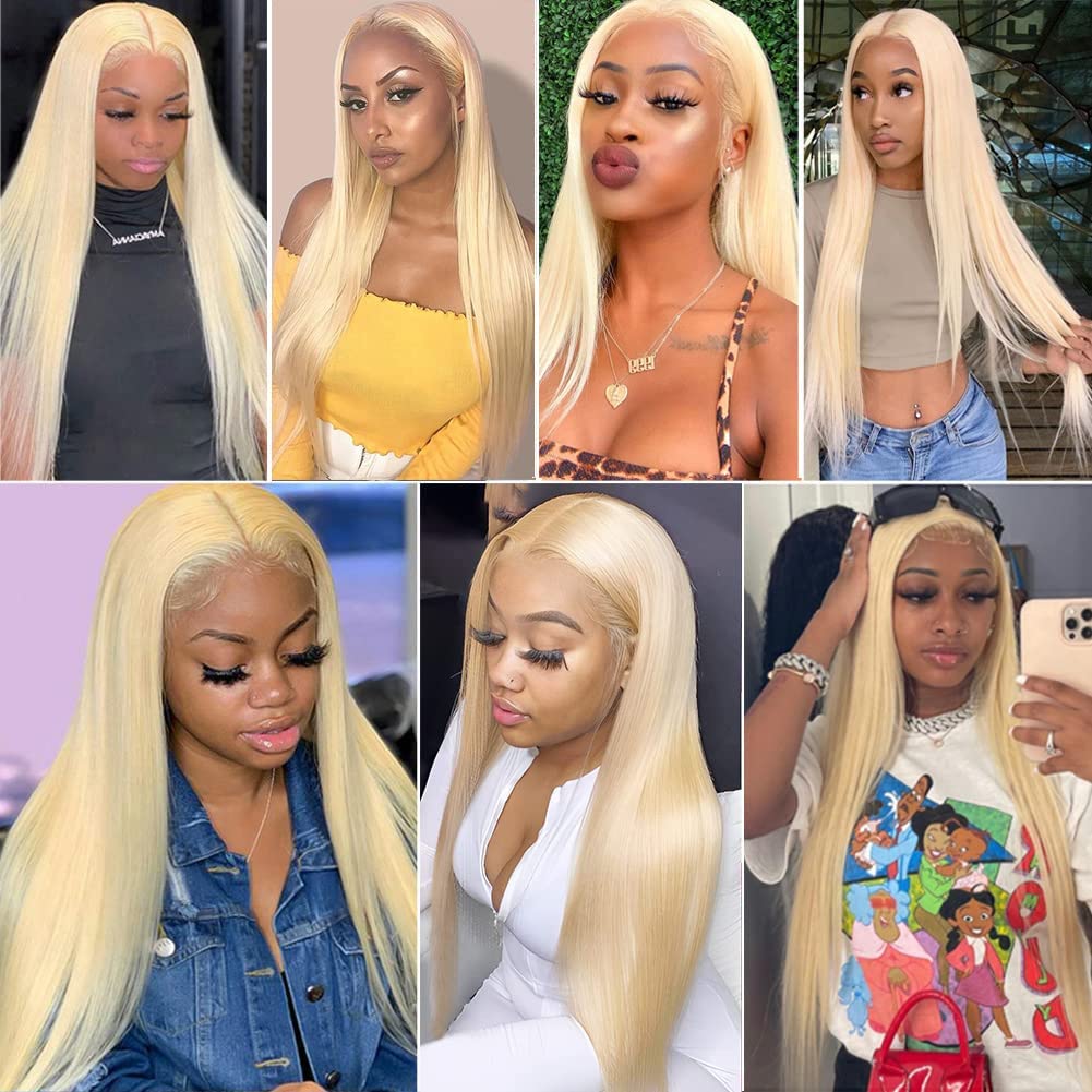 13x4x1 Lace Front Human Hair Wig - 24 Inch Straight Brazilian Virgin Hair T-Part Lace Wig for Women | Natural Blonde Lace Frontal Wig for Daily Wear, Parties & Special Occasions