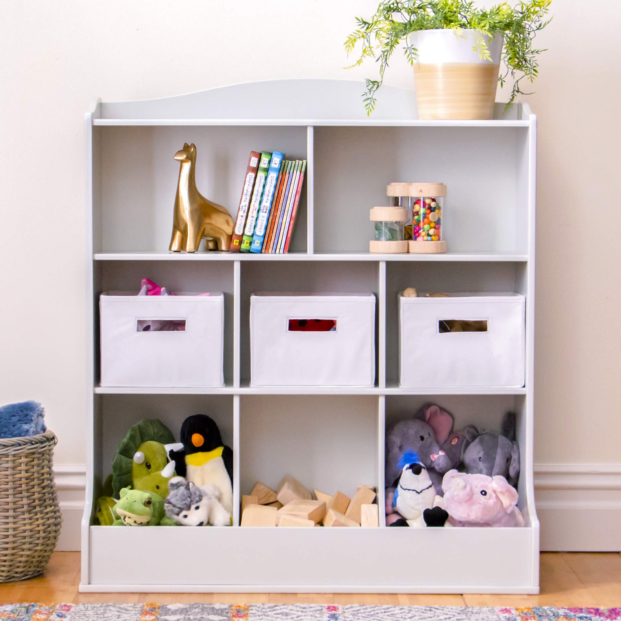 Guidecraft Kids' Wooden Toy Storage Organizer with Bins - Gray Multi-Shelf Cubby for Books, Toys & Clothes | Playroom & Bedroom Bookshelf with Baskets | Perfect for Kids' Room Organization & Montessori Learning Spaces