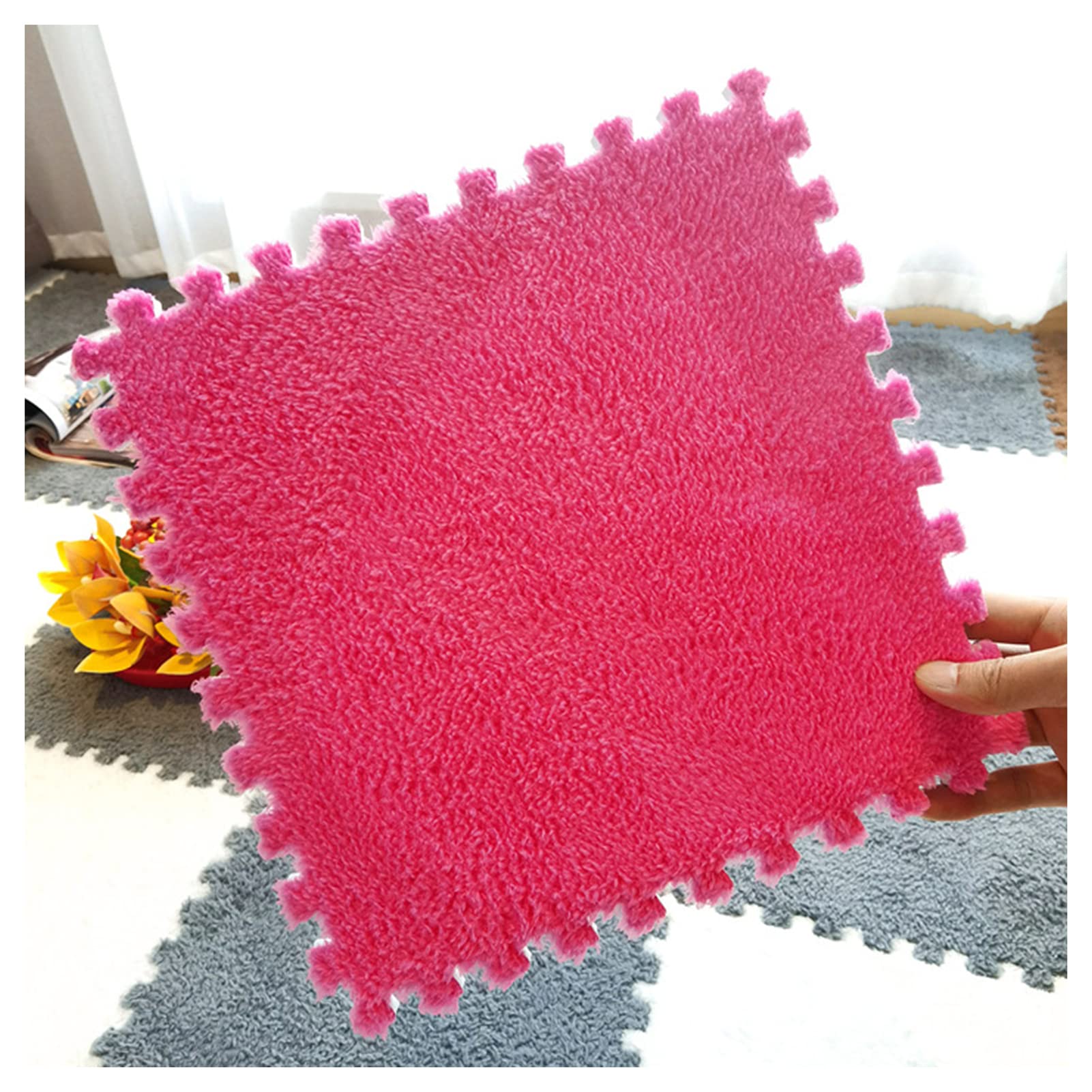 Soft Interlocking Foam Floor Mats - 15-Piece Plush Puzzle Carpet Tiles for Bedroom, Playroom & Study Room - Non-Slip Rose Color Foam Matting for Kids Play Area, Nursery & Home Gym