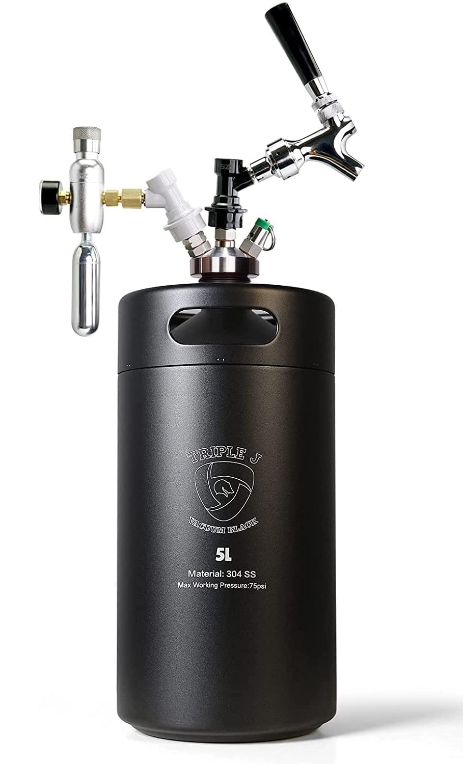 Triplej Mini 304 Stainless Steel Keg System - 5L Vacuum Black Ball Lock Homebrew Beer Dispenser Kit for Craft Beer, Home Brewing & Party Serving