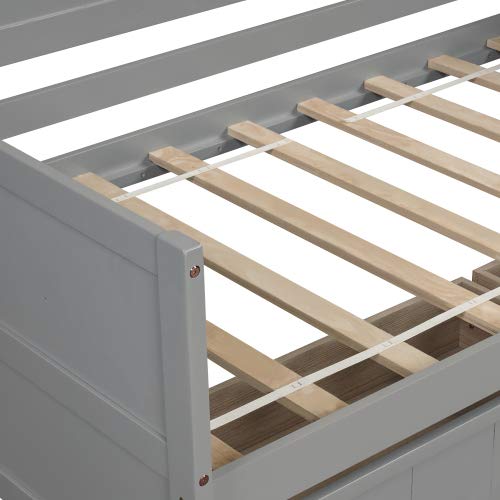 Mera Wood Twin Daybed with Storage Drawers - Twin Size Bed Frame, No Box Spring Needed (Gray) - Perfect for Guest Rooms, Kids' Bedrooms & Small Spaces