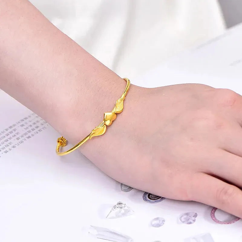 24K Pure Gold Bracelet 999 Solid Gold Bangle - Elegant Heart Design Romantic Jewelry for Women | Perfect Gift for Anniversary, Valentine's Day & Special Occasions