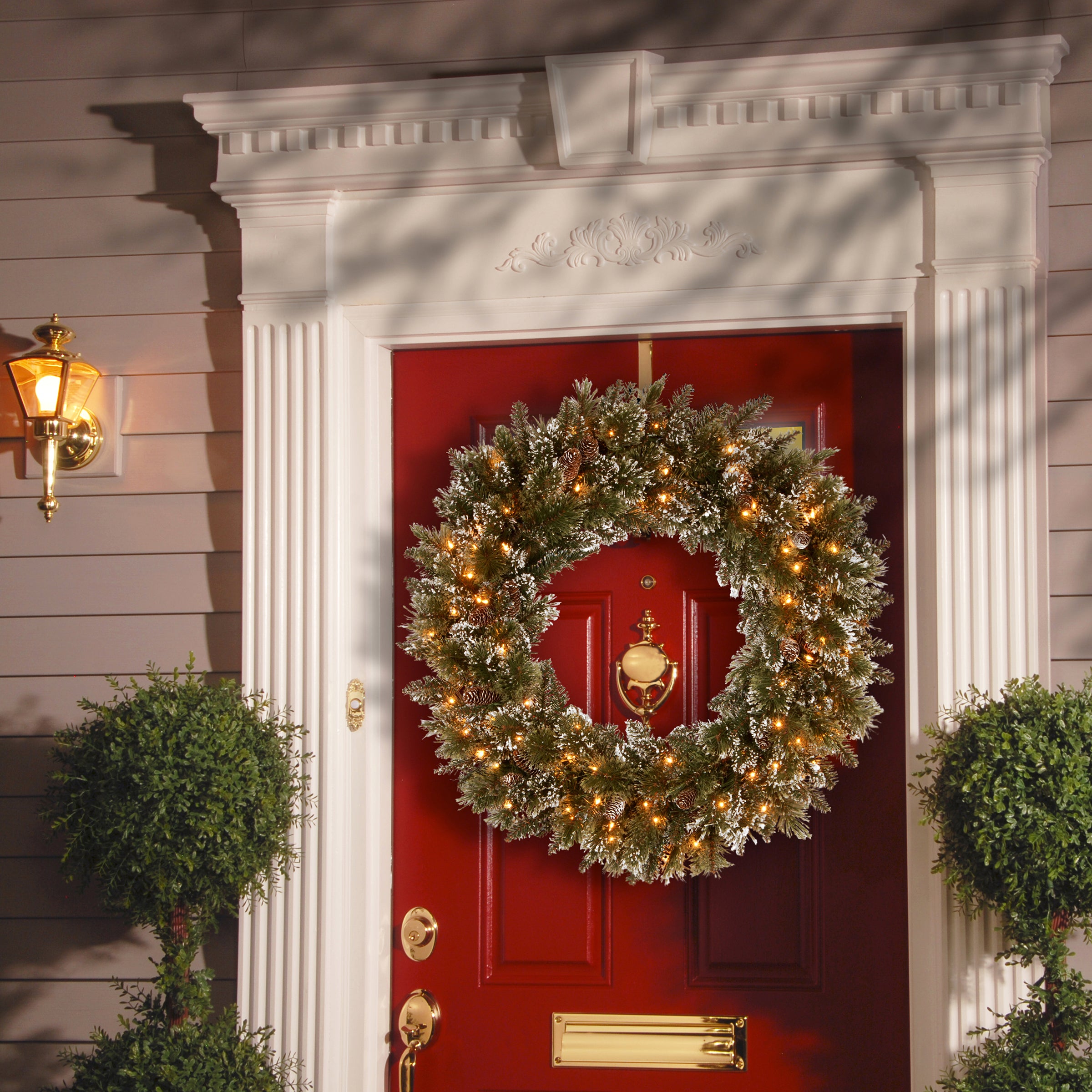 30 Inch Pre-Lit Glittery Bristle Pine Christmas Wreath with Twinkly LED Lights - Holiday Home Decor for Front Door, Fireplace & Wall
