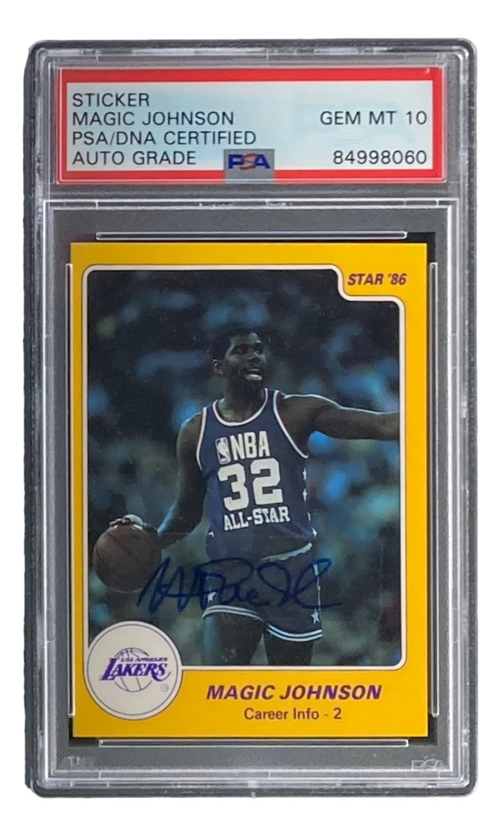 Magic Johnson Signed LA Lakers 1986 Star #7 Trading Card PSA/DNA Gem MT 10 - Authentic Collectible Basketball Memorabilia for Fans & Investors - Perfect for Display, Gifts, and Sports Collections