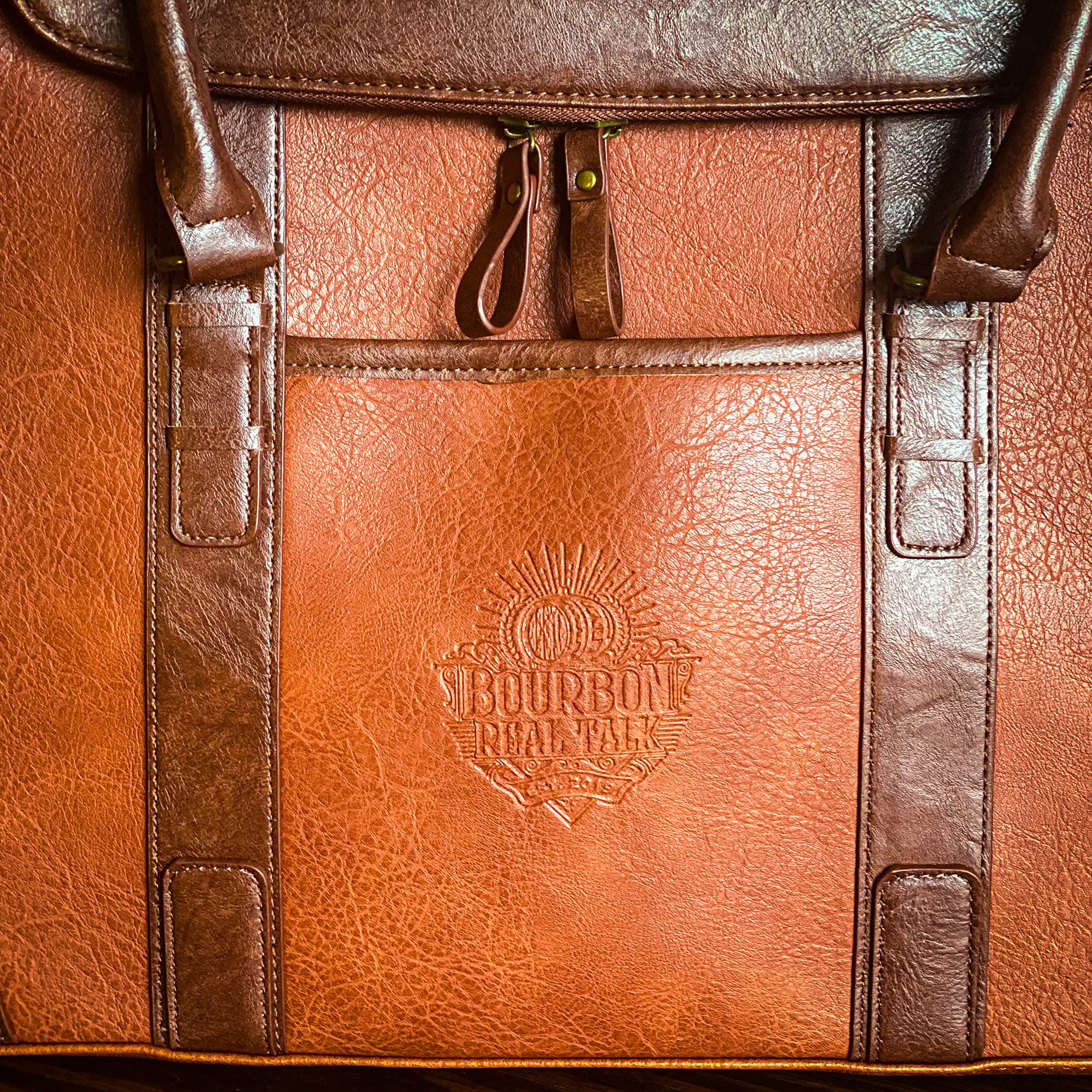 Premium Bourbon Whiskey Travel Bag - Durable Leather Whiskey Carrier for Bourbon Lovers - Perfect for Travel, Camping & Gifting