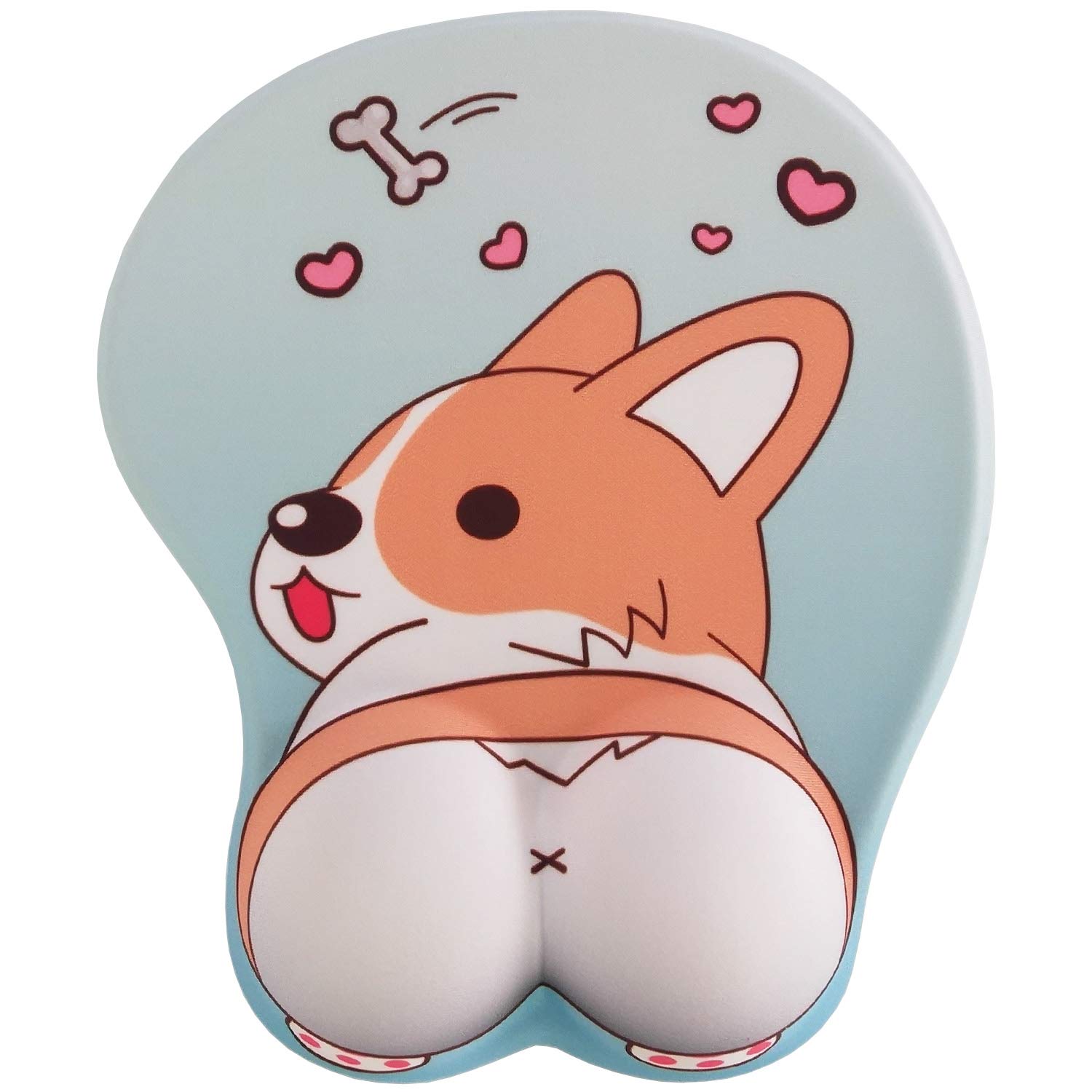 Ergonomic 3D Gaming Mouse Pad with Gel Wrist Support - Cute Kawaii Dog Design Light Blue Computer Mouse Mat for Office & Gaming Setup