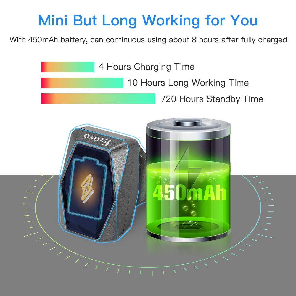 Eyoyo Upgraded 2D Ring Barcode Scanner - Bluetooth, USB Wired & 2.4G Wireless Wearable Mini Barcode Reader for 1D/2D QR Codes, Data Matrix, PDF417 - Compatible with iPhone, Android, Tablet, PC - Perfect for Retail, Warehouse, Inventory Management & Mobile POS Systems