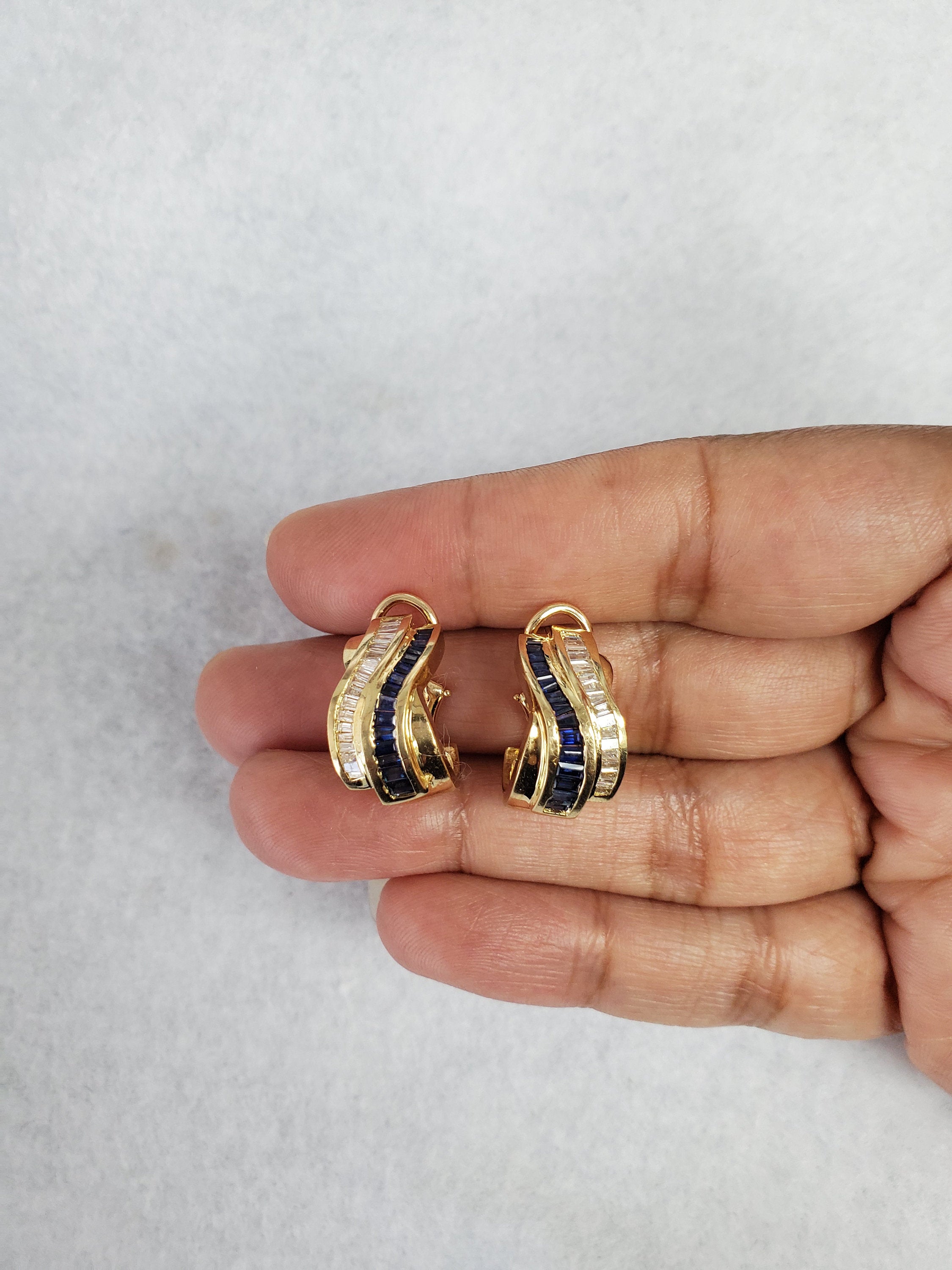1.84cttw Sapphire & Diamond Baguette Earrings in 14k Yellow Gold - Elegant Jewelry for Weddings, Parties & Special Occasions