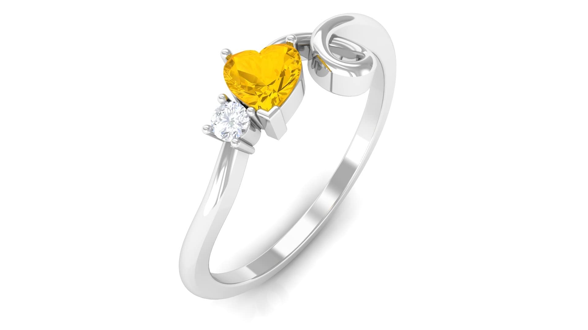 14K Solid Gold Yellow Sapphire & Diamond Twisted Heart Promise Ring for Women - Elegant Gift for Anniversary, Engagement, or Valentine's Day