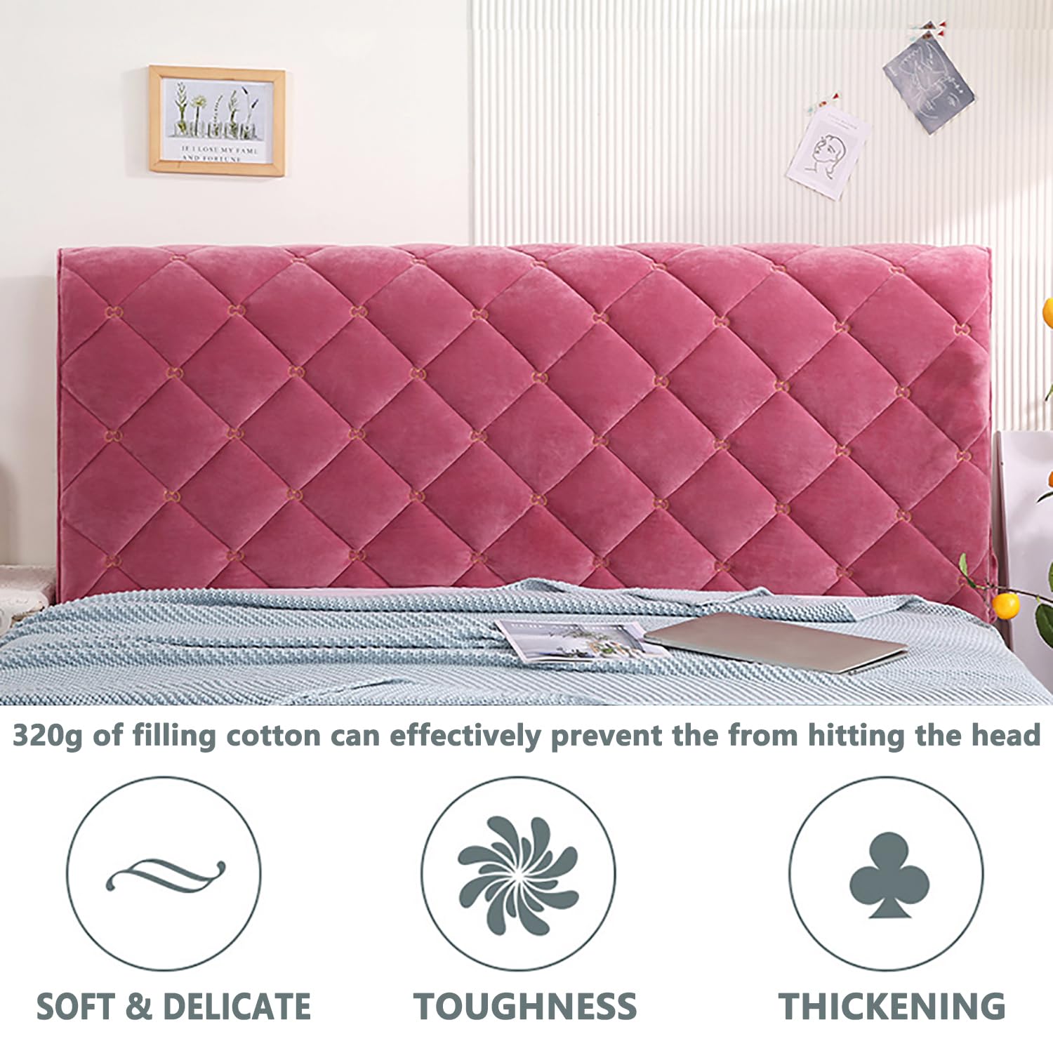 Universal Stretch Headboard Cover for Full/Queen/Cal King Beds - Washable Dustproof Slipcover Protector (Rose Red, 47.2 Inches) - Perfect for Bedroom Decor, Home Styling & Headboard Protection