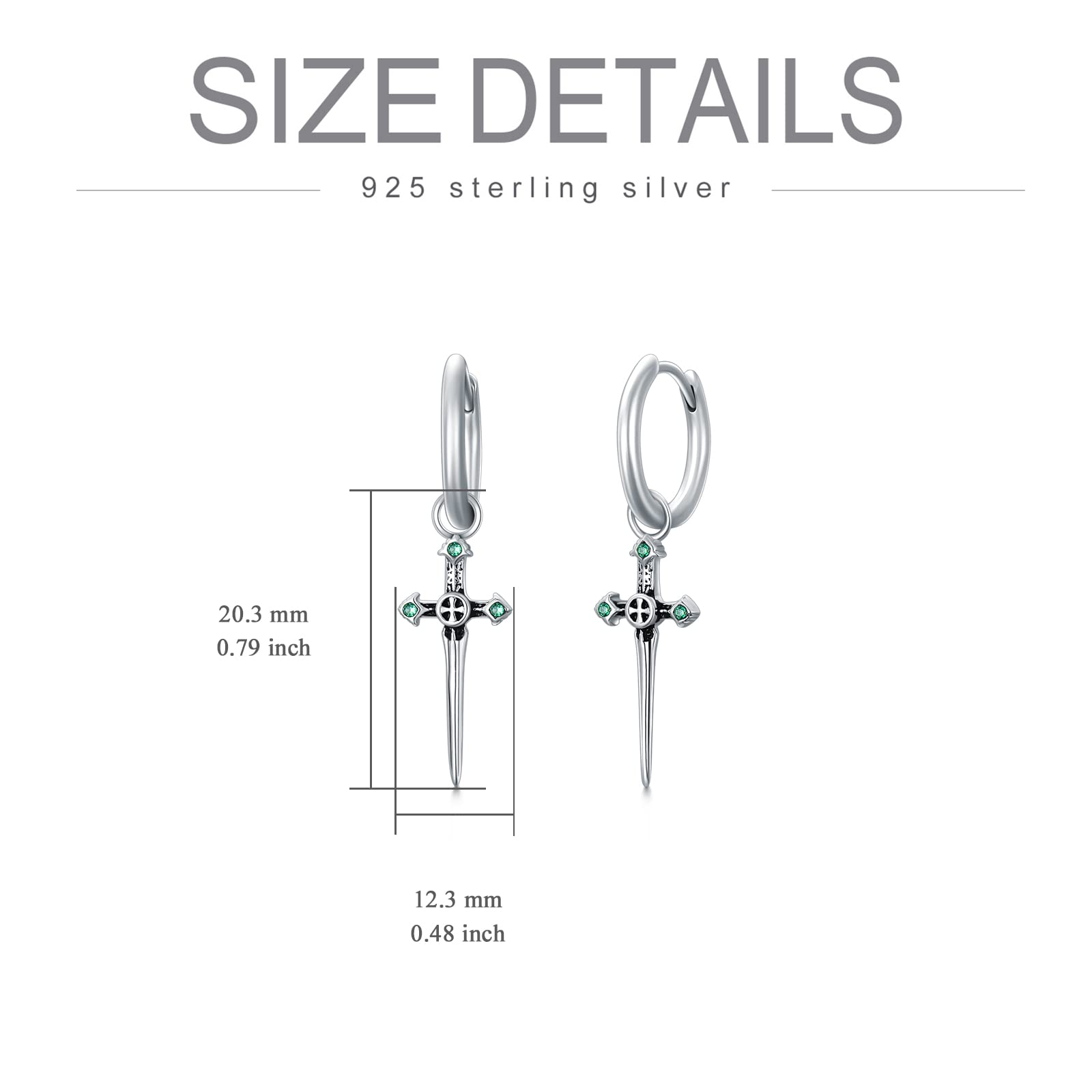 Sterling Silver Medieval Sword Dangle Drop Earrings - Gothic Dagger Hoop Earrings with Cross Knives Design for Women, Men & Teens - Perfect for Cosplay, Renaissance Fairs & Gothic Fashion