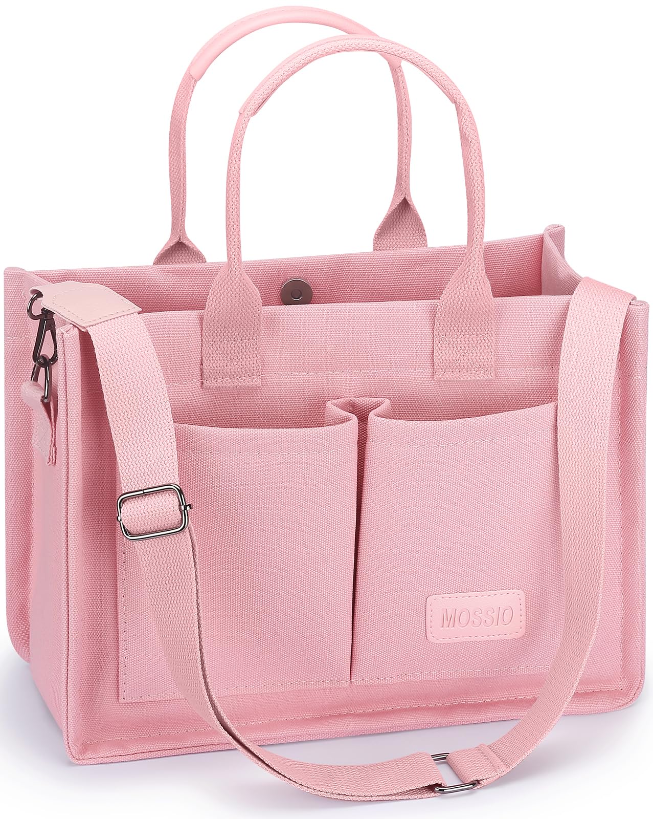 Mossio Large Canvas Tote Bag for Women with Pockets - Durable Laptop Work Bag, Crossbody Shoulder Purse for Everyday Use, Office, Travel & Shopping