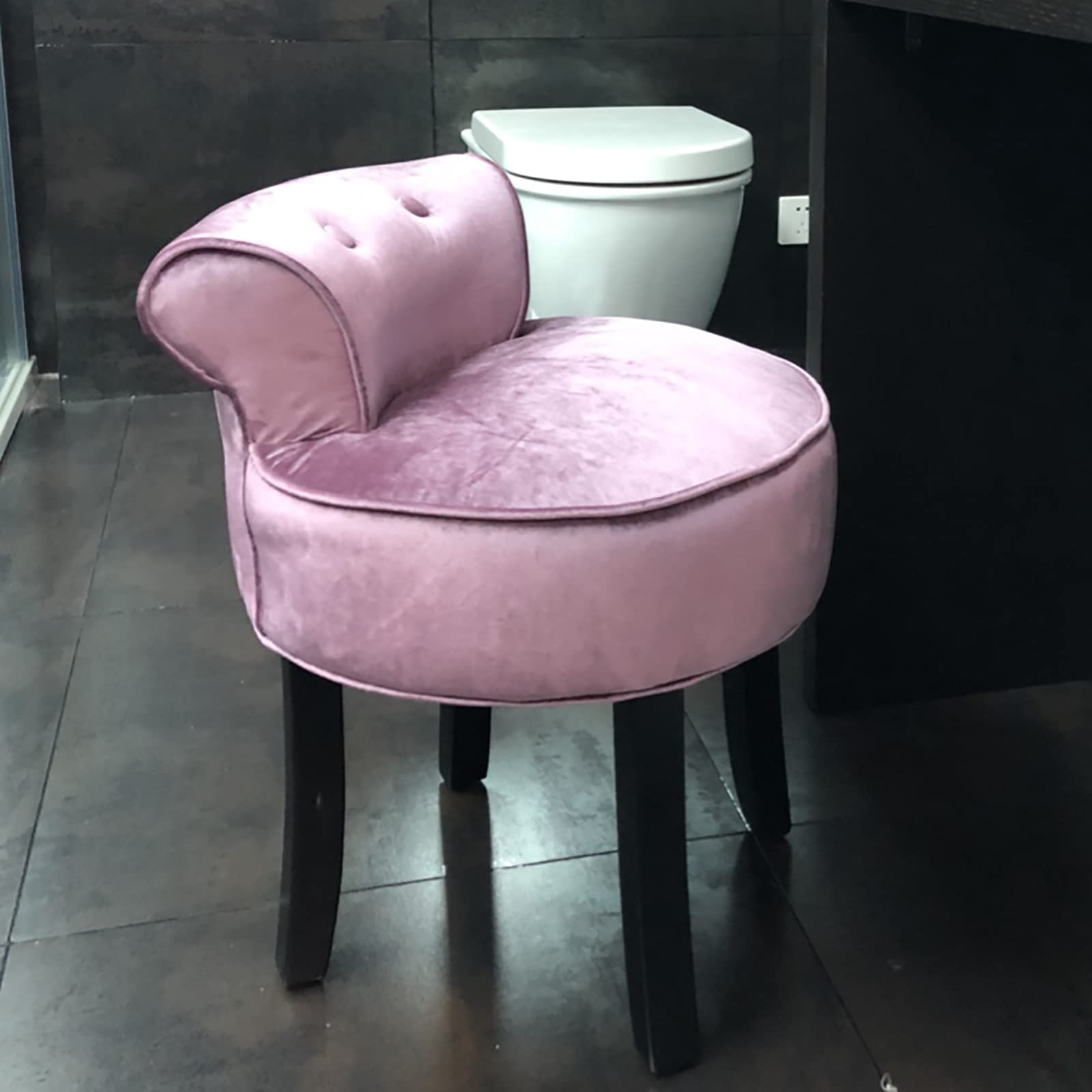 Velvet Makeup Vanity Chair with Solid Wood Legs - Padded Stool for Bedroom Dressing Table, Comfortable Seating for Women & Girls - Perfect for Makeup, Hair Styling & Home Decor