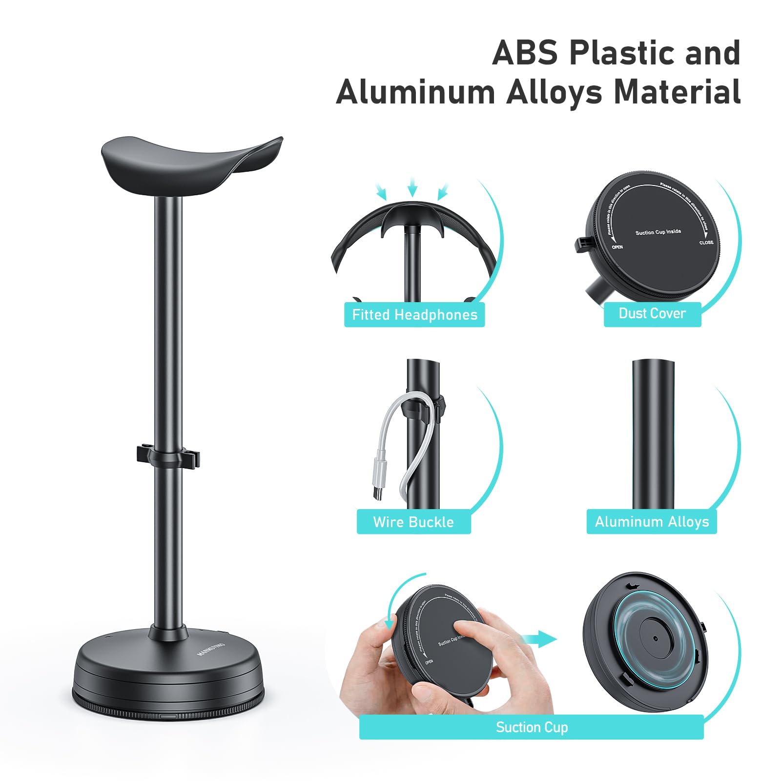 Premium Aluminum Headphone Stand with Anti-Slip Heavy Base & Suction Cup - Universal Desktop Headset Holder for AirPods Max, AirPods Pro, Sony, Beats, Bose, Sennheiser, HyperX, Razer - Perfect for Gaming Setup, Office Desk & Home Organization