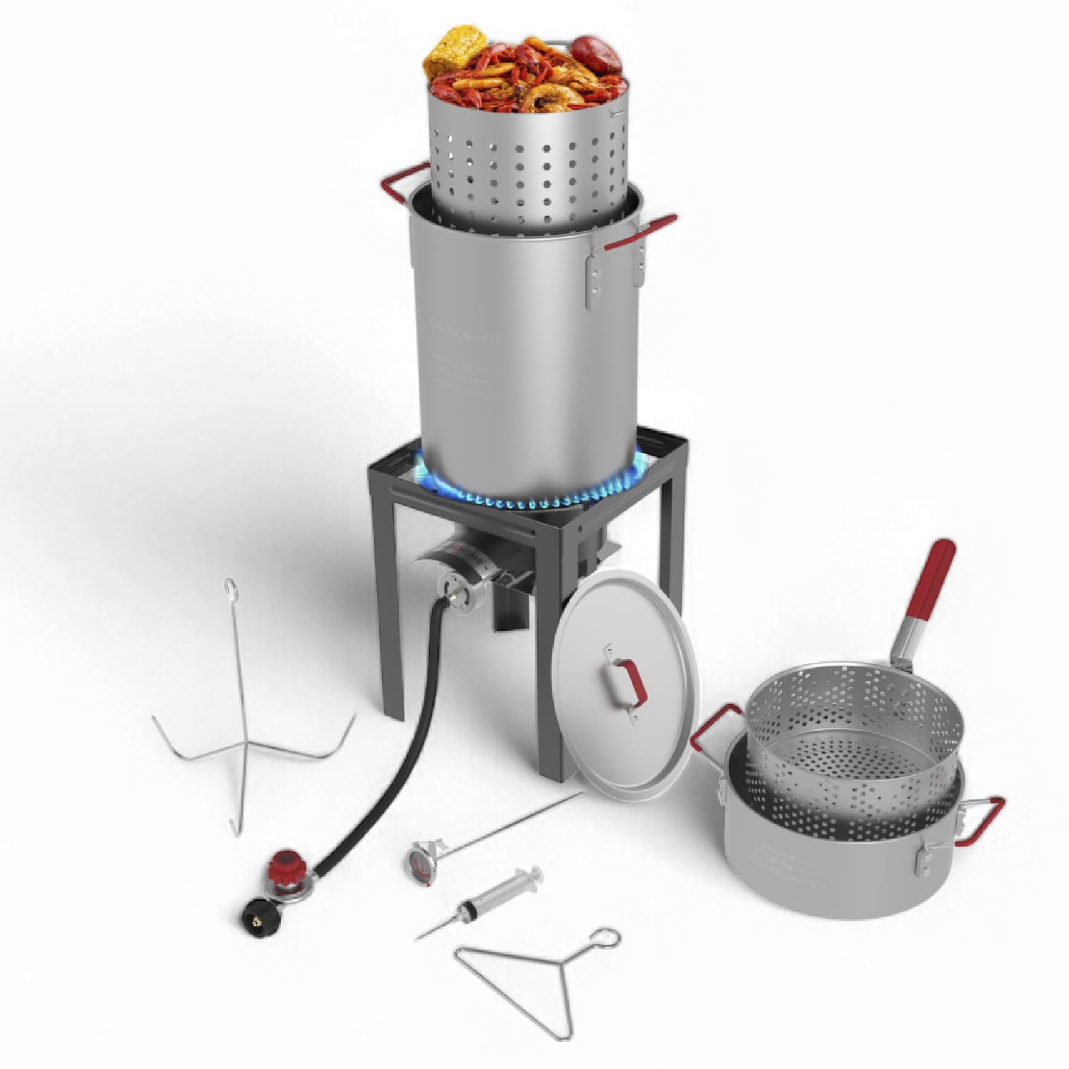 GasOne 30QT Turkey Fryer & 10QT Fish Fryer Set - Complete Outdoor Cooking Kit for Seafood Boil, Crab, Shrimp, Lobster, Crawfish | Heavy Duty Stainless Steel Deep Fryer for Holiday Meals, Backyard Parties & Camping Cooking