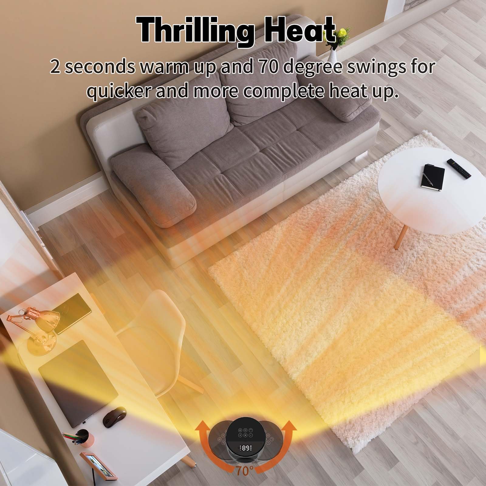 QOWETU 1500W Portable Space Heater with Remote - 70° Oscillating Ceramic Heater for Home, 17 Inch Quiet PTC Heating with Thermostat & 12H Timer | Fast Safety Heat for Bedroom, Office & Indoor Use | Perfect for Winter Warmth & Energy Saving