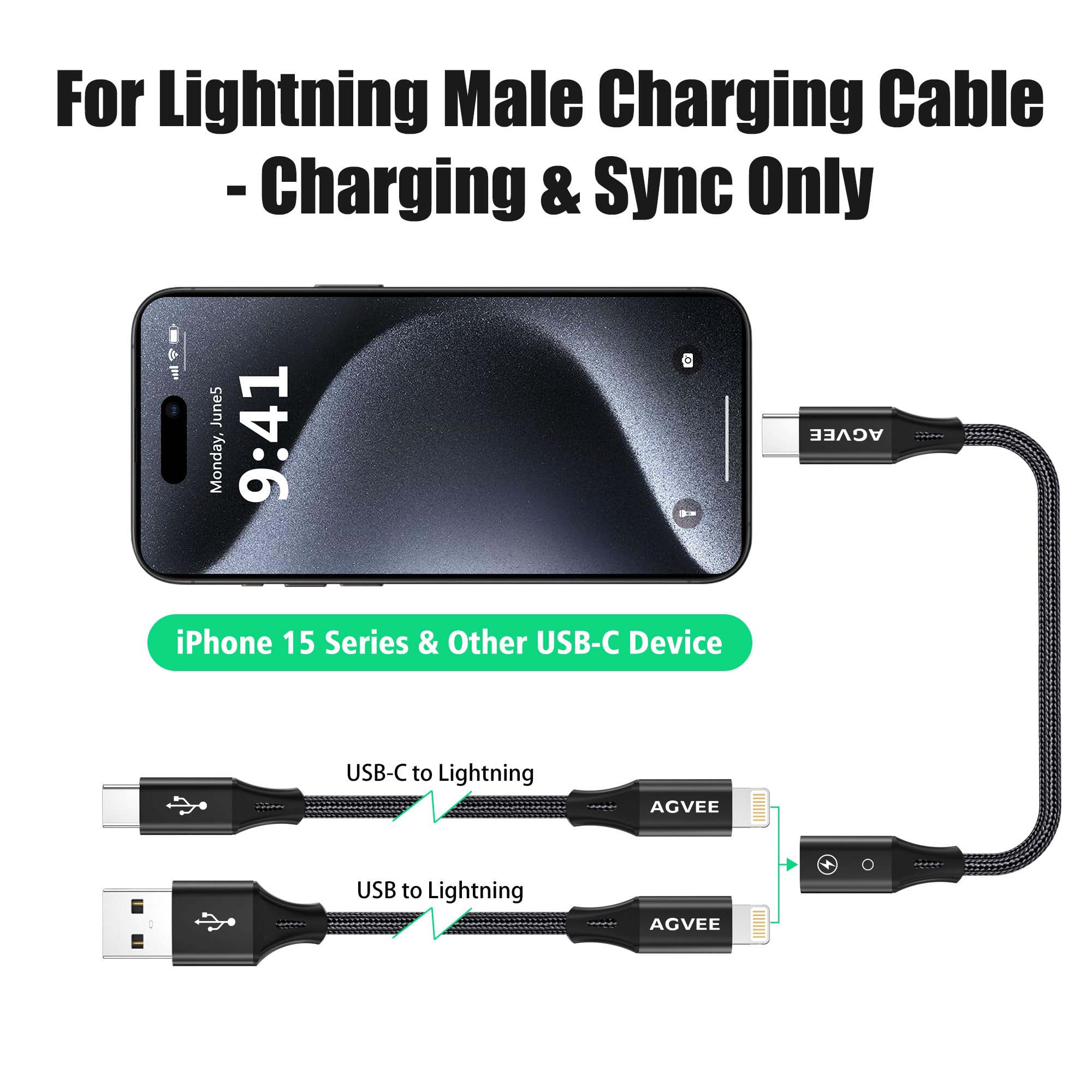 AGVEE 2 Pack 4 inch Lightning to USB C PD Adapter, Fast Charging & Data Sync Compatible with iPhone 15 16 Plus Pro Max, Samsung S24 S23 S22, iPad, AirPods - Perfect for Travel, Home & Office Charging (Black)