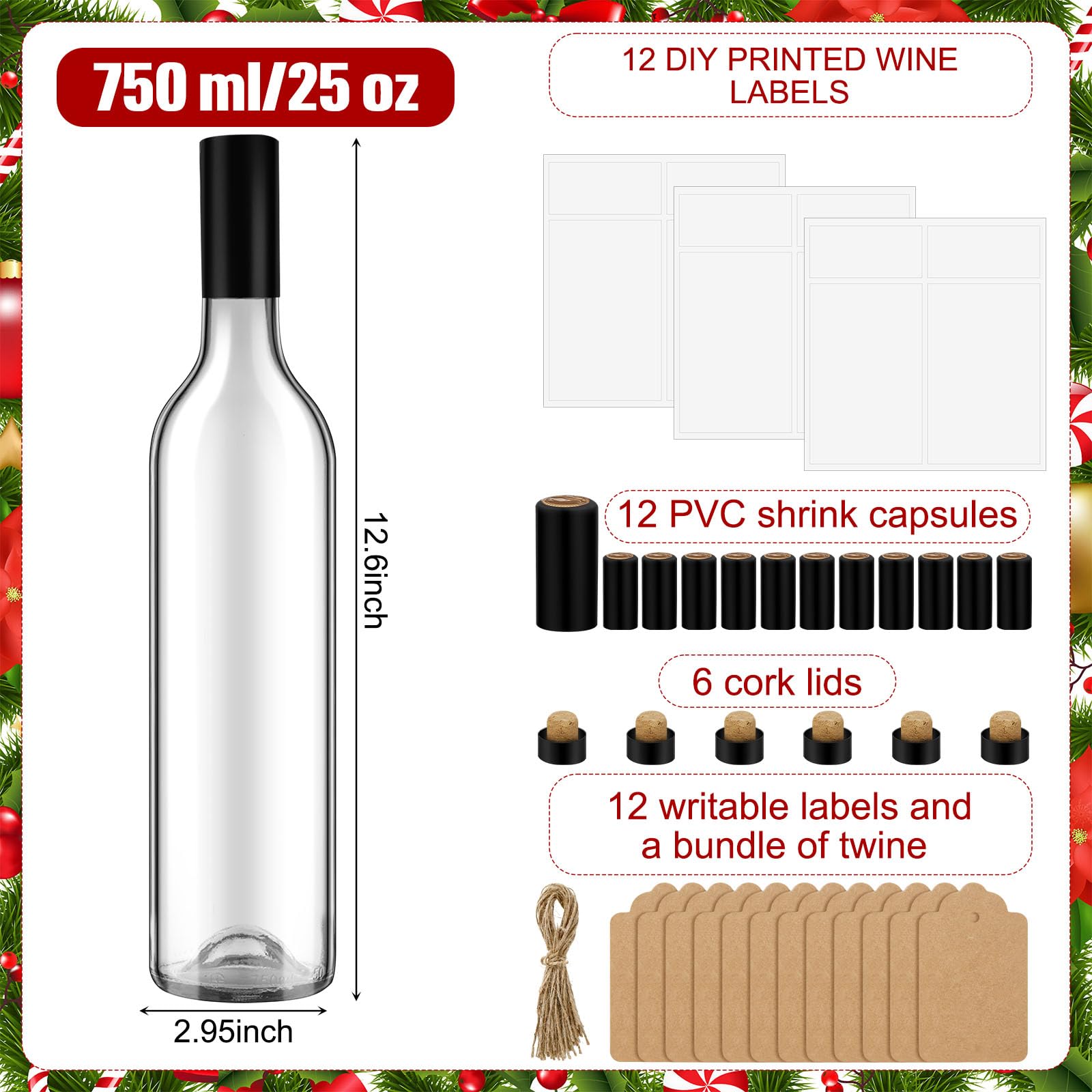 6-Pack 25 oz Glass Coquito Bottles with Airtight Caps & Blank Labels - Home Brewing Bottles for Wine, Milk, Eggnog, Kefir - Perfect for Holiday Parties, DIY Gifts & Homemade Beverages