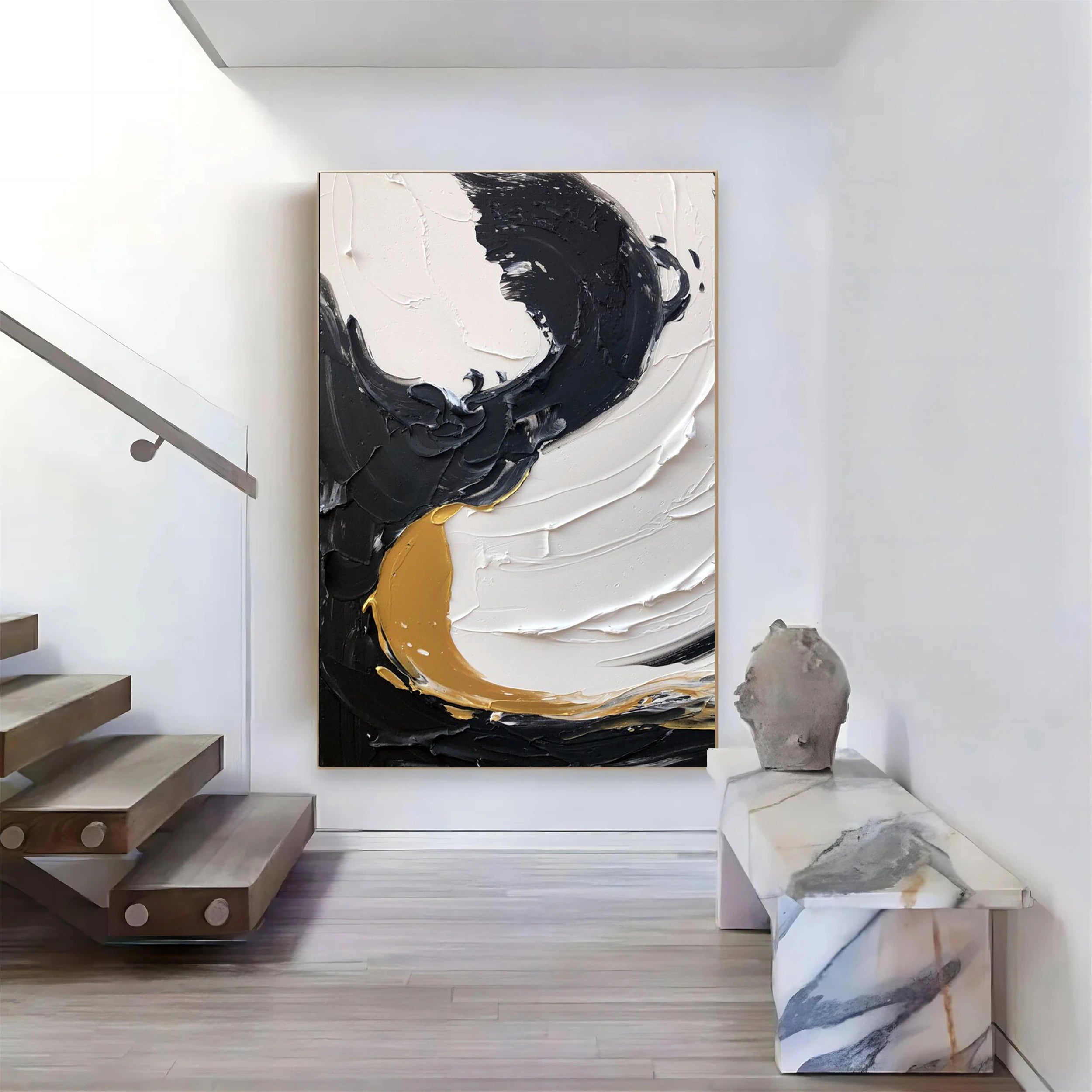 Black and White Textured Minimalist Wall Art Print #MZ069 - Modern Abstract Home Decor for Living Room, Bedroom & Office
