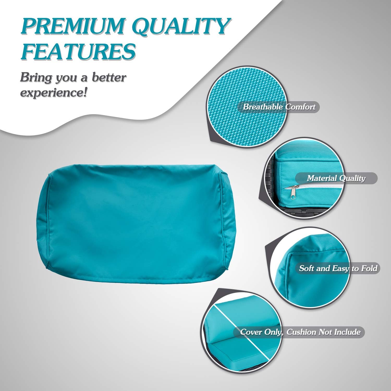 7-Piece Outdoor Cushion Covers Set for Patio Furniture - Water-Resistant Replacement Slipcovers for Rattan Sectional Sofa with Zipper Closure (Turquoise, 14