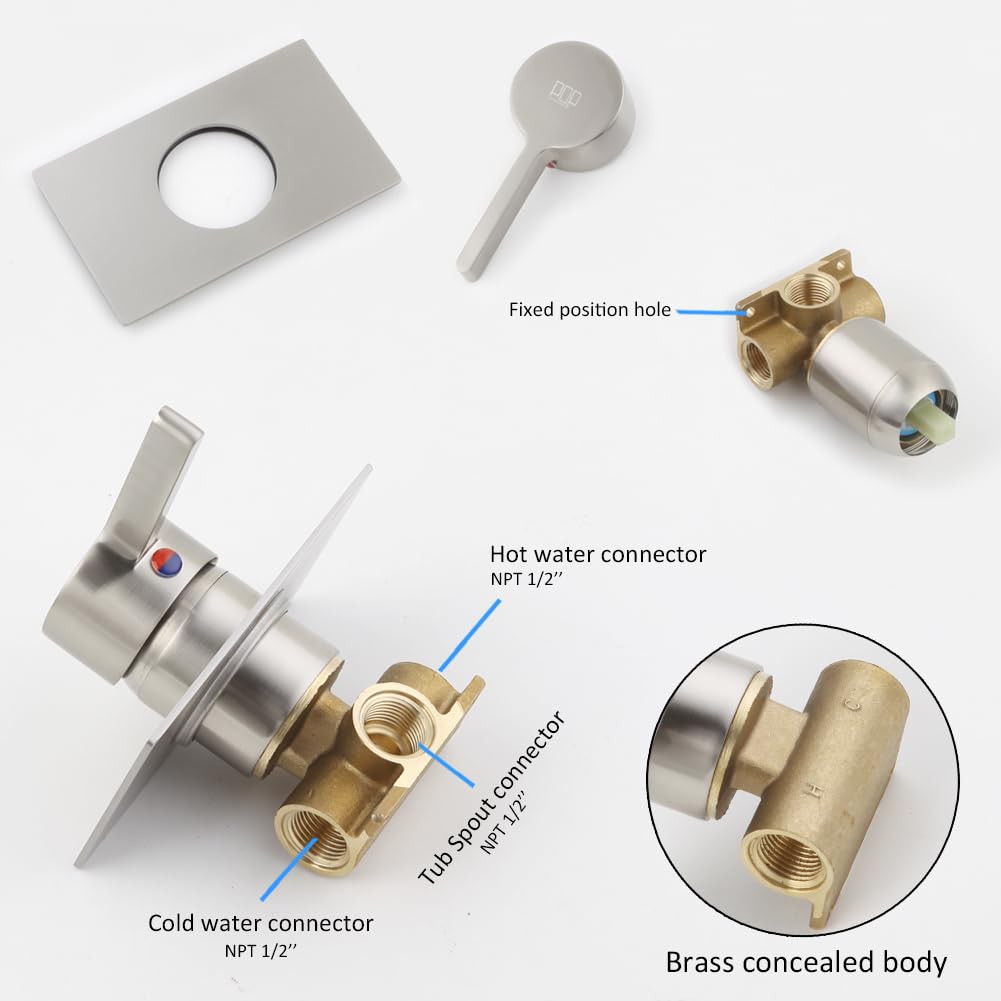 POP SANITARYWARE Brushed Nickel Wall Mounted Waterfall Bathtub Faucet - Single Handle Tub Filler with Valve | Modern Bathroom Upgrade for Spa-Like Experience