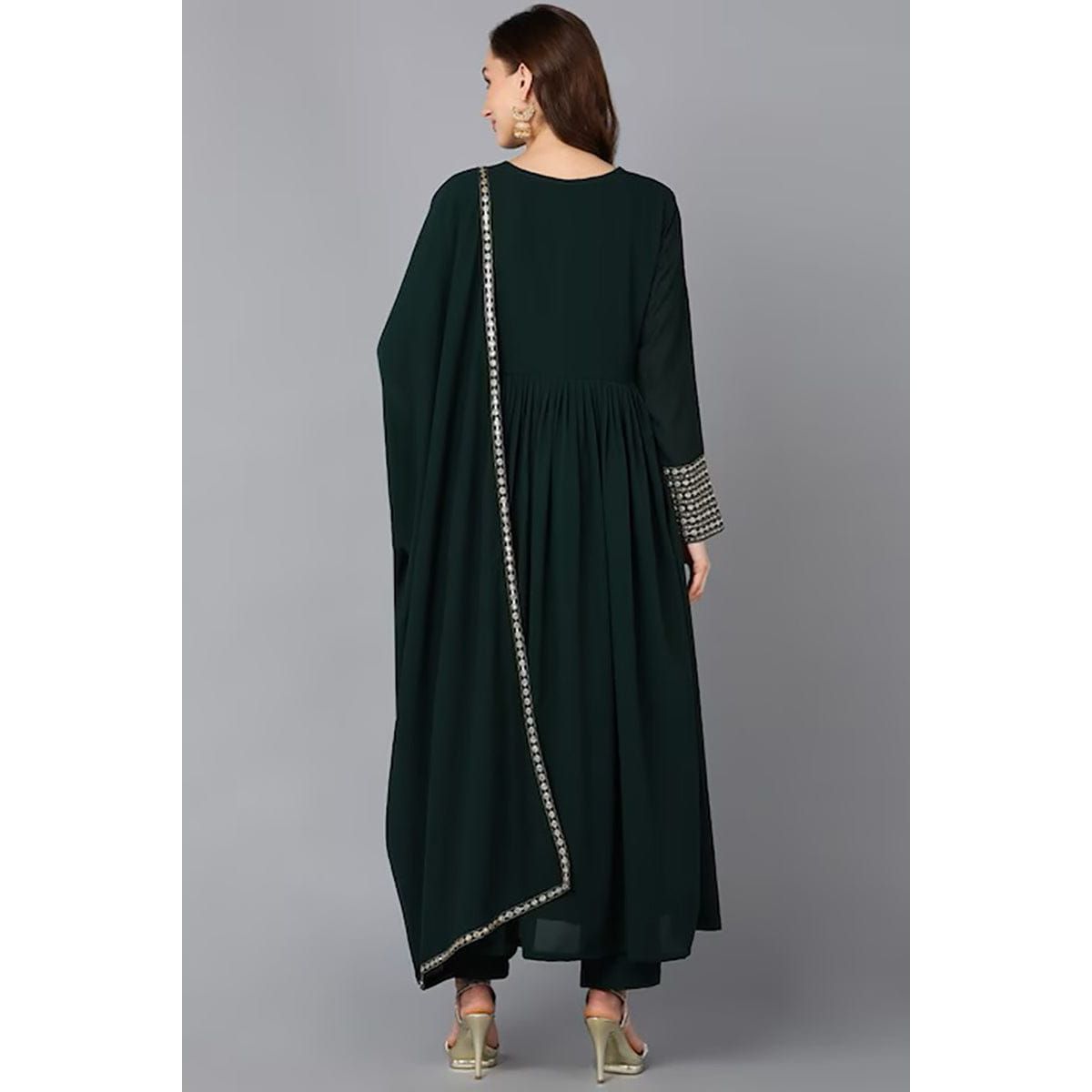 Elegant Green Georgette Solid Anarkali Suit Set for Women - Traditional Indian Party Wear for Weddings, Festivals & Special Occasions