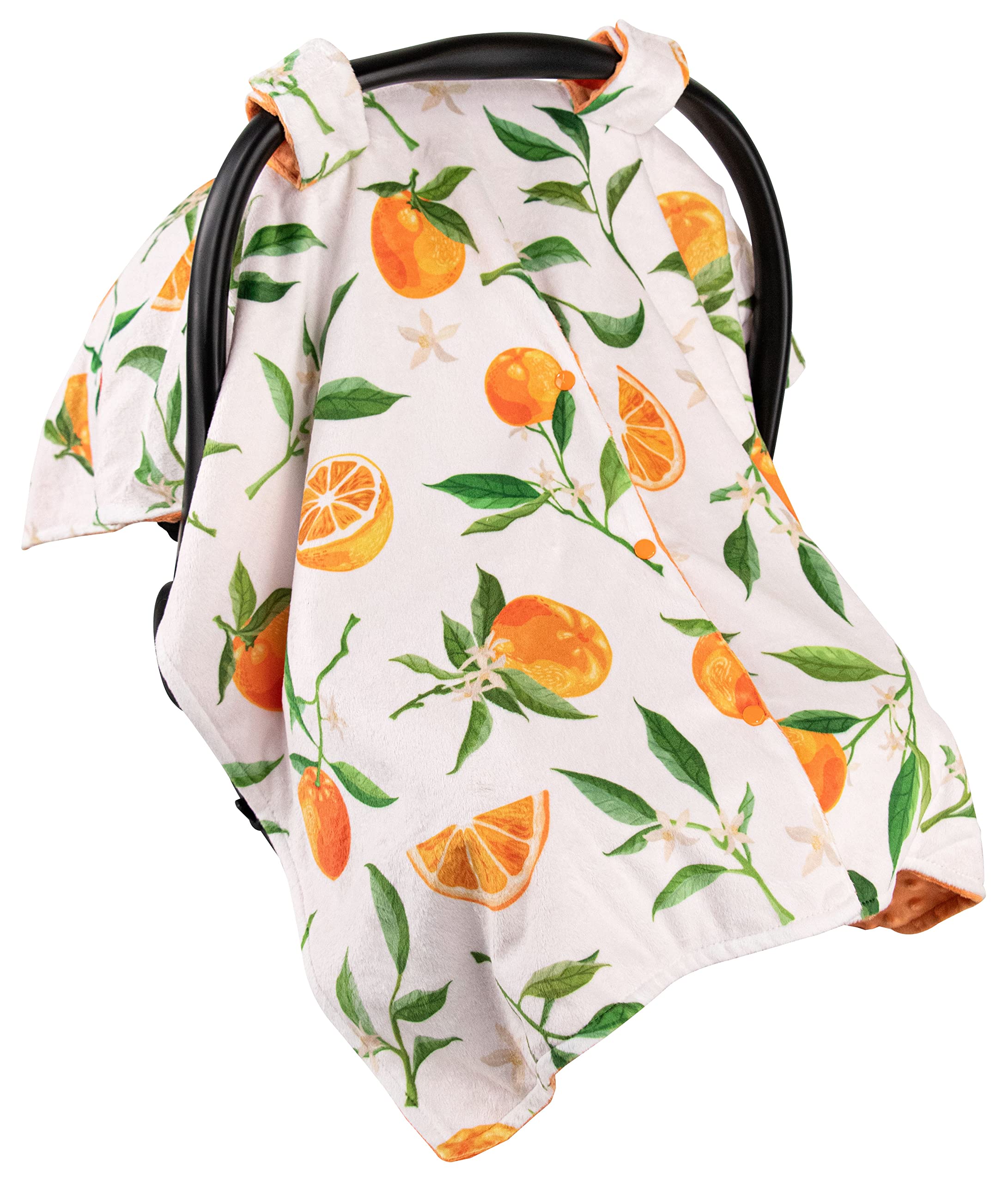 Top Tots Deluxe Minky Baby Car Seat Cover - Soft & Breathable, 40 x 29 Inch, Orange with Leaves Design - Perfect for Strollers, Shopping Carts & Infant Car Seats