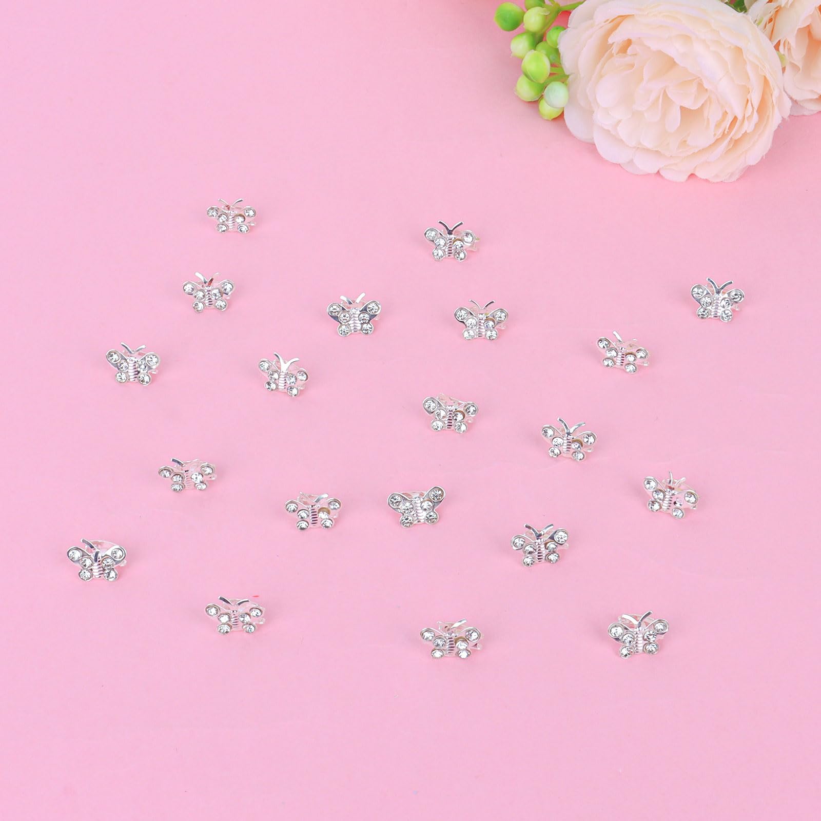 YISSION 20Pcs Mini Rhinestone Butterfly Hair Clips - Silver Cute Hair Pins for Women & Girls, Small Decorative Wedding Hair Barrettes, Bridal Hair Accessories - Perfect for Parties, Prom, Bridal Showers & Everyday Wear