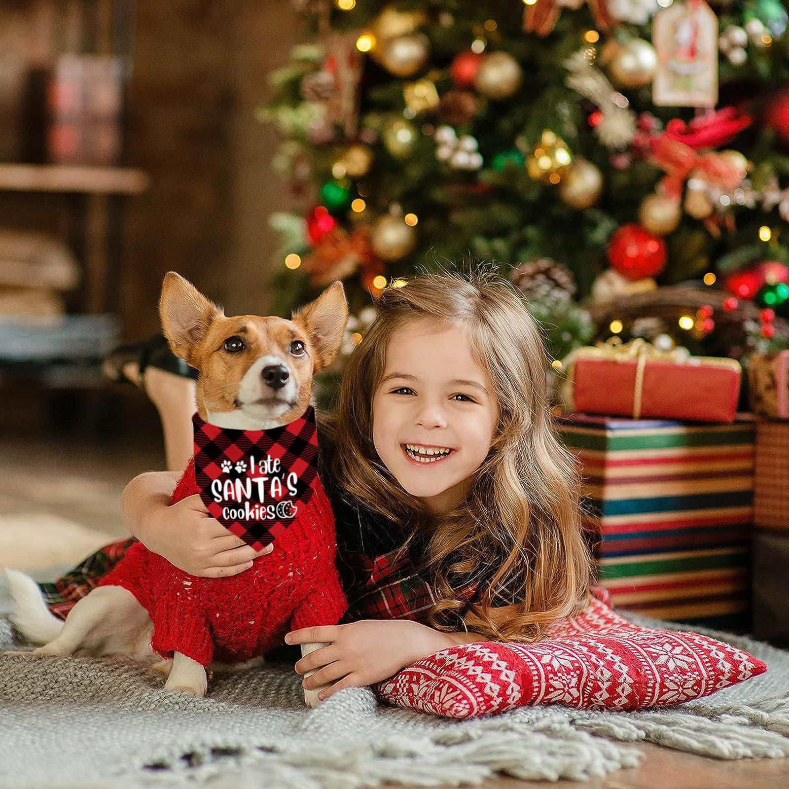 Christmas Dog Bandanas 2 Pack - Red Green Plaid Pet Bandana & Cat Scarf Set for Holiday Photos, Parties & Gifts