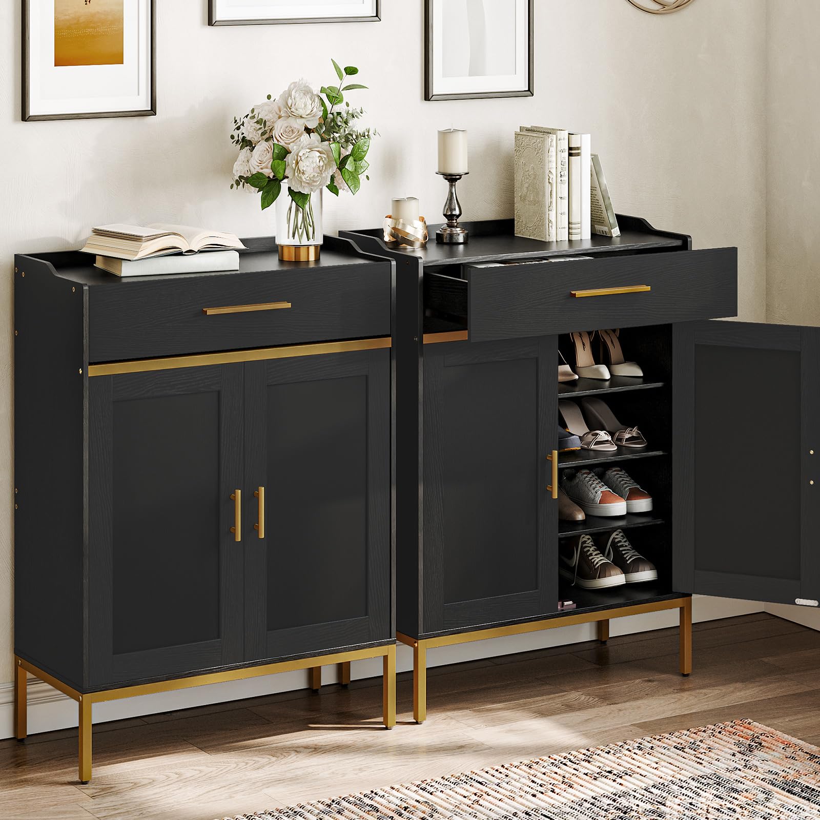 HOOBRO 5-Tier Wooden Shoe Storage Cabinet with Doors & Drawers - 36.6