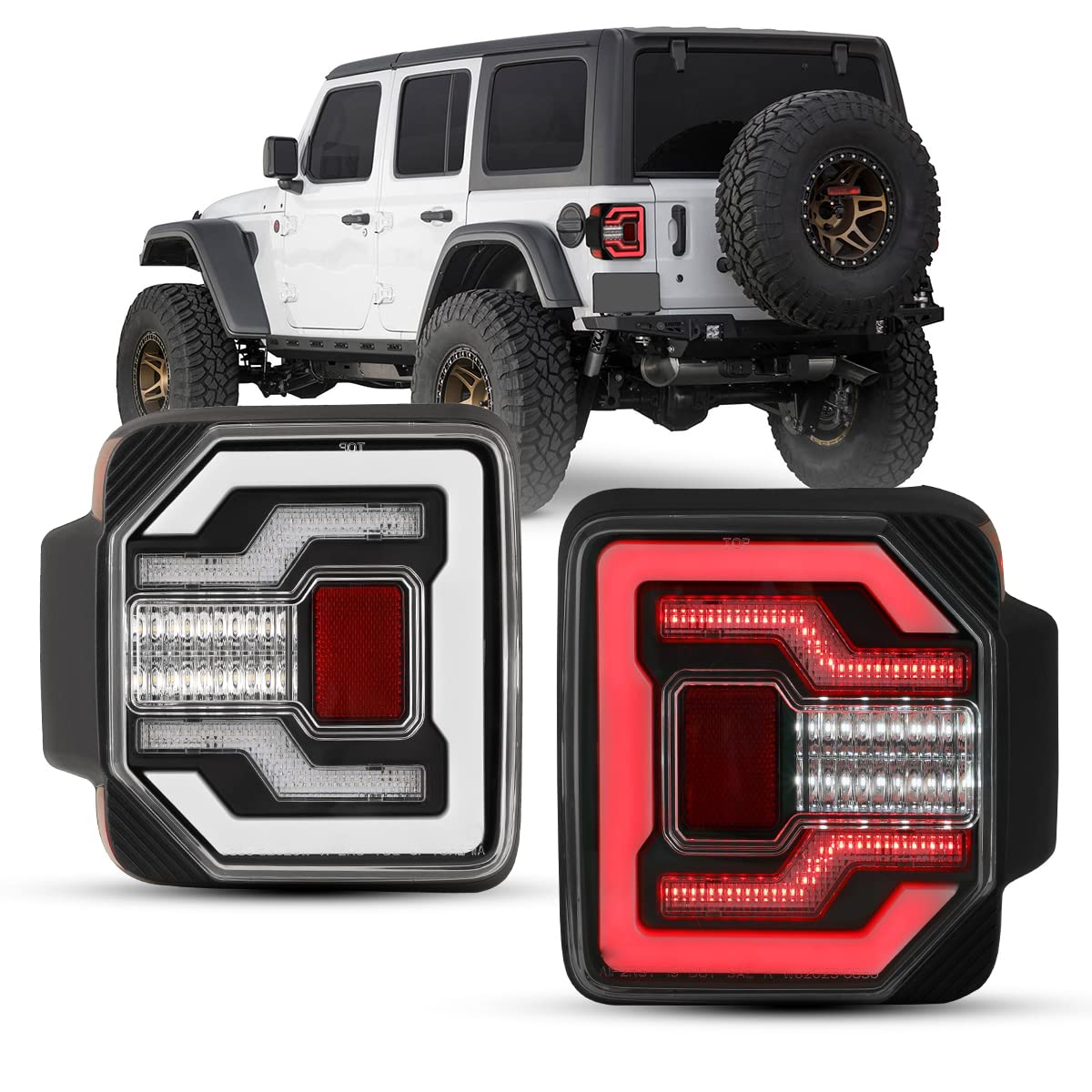 Nixon Offroad LED Sequential Tail Lights for Jeep Wrangler JL & JLU (2018-2025) & 4XE Plug-in Hybrid (2021-2025) - Matte Black Housing with Clear Lens - Direct Replacement Rear Light Assembly (1 Pair) - Perfect for Off-Roading, Night Driving & Custom Jeep Upgrades