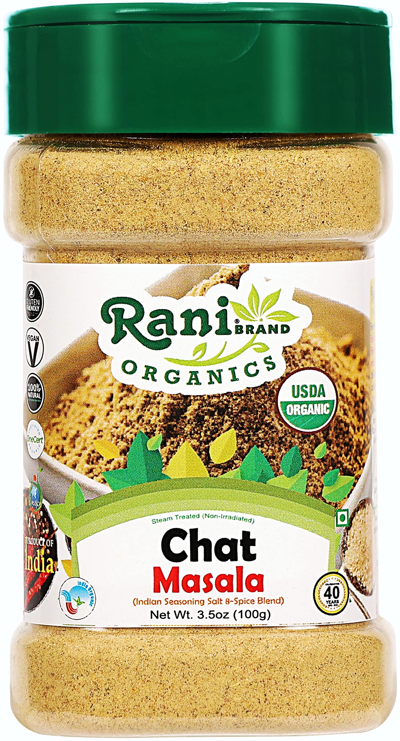 Organic Rani Chat Masala - Authentic Indian 8-Spice Seasoning Blend (3.5oz/100g) | All Natural, Vegan, Gluten-Free, Non-GMO | USDA Certified Organic | Perfect for Chaat, Fruits, Salads & Snacks