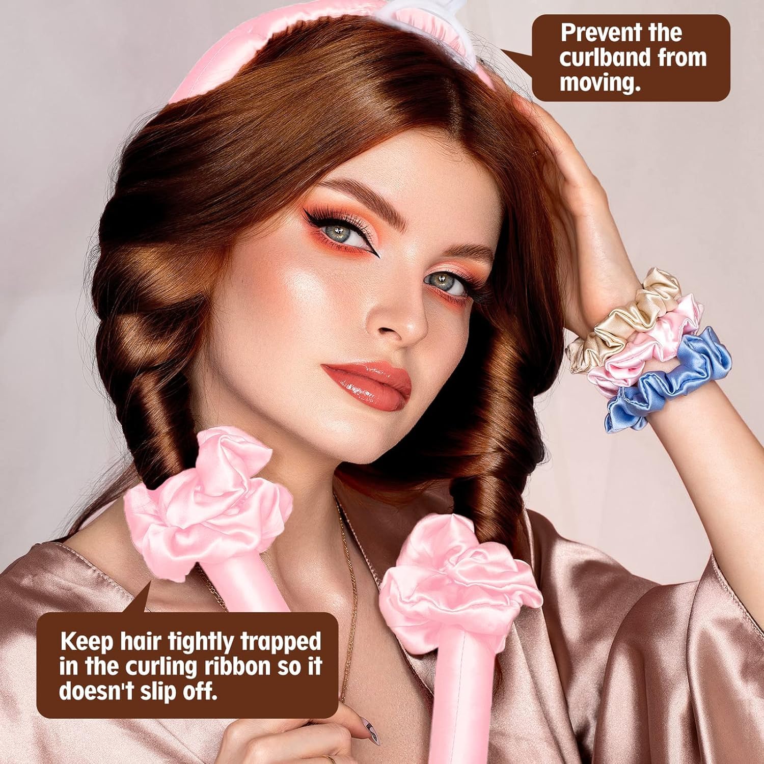 SIYAA Heatless Curling Rod Headband - Soft Silk Hair Rollers for Long Hair with Hair Clips & Scrunchies | Overnight Curling Styling Tools for Beautiful Waves | Perfect for Sleep, Travel & Special Occasions