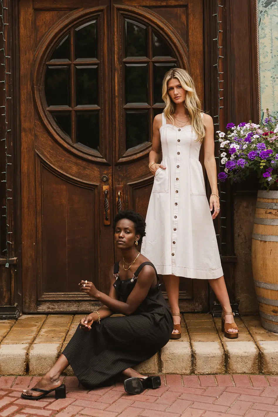 Leda Button Midi Dress - Women's Vintage Floral Summer Dress with Front Buttons | Perfect for Casual Outings, Date Nights & Office Wear
