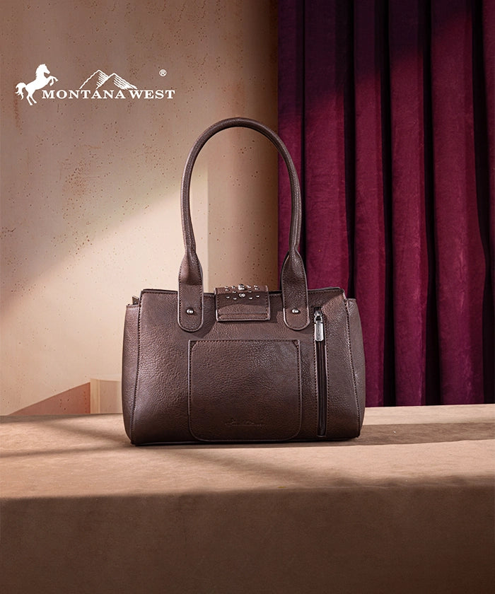 Montana West Tooled Leather Concealed Carry Tote Bag for Women - Western Style Handbag with Concho Details - Perfect for Everyday Use, Travel & Concealed Carry