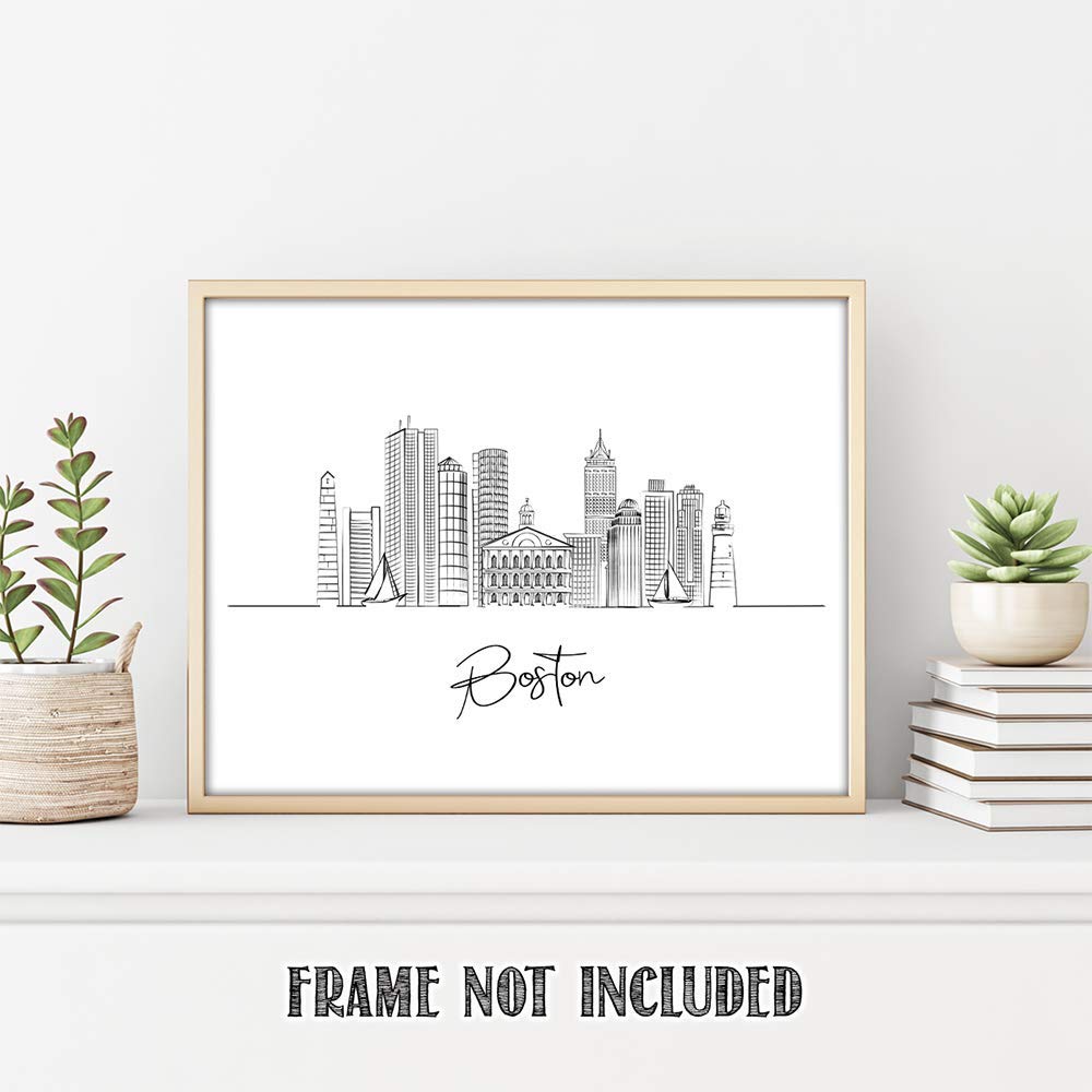 Boston Skyline Wall Art Print - Unframed 11x14 for Home & Office Decor