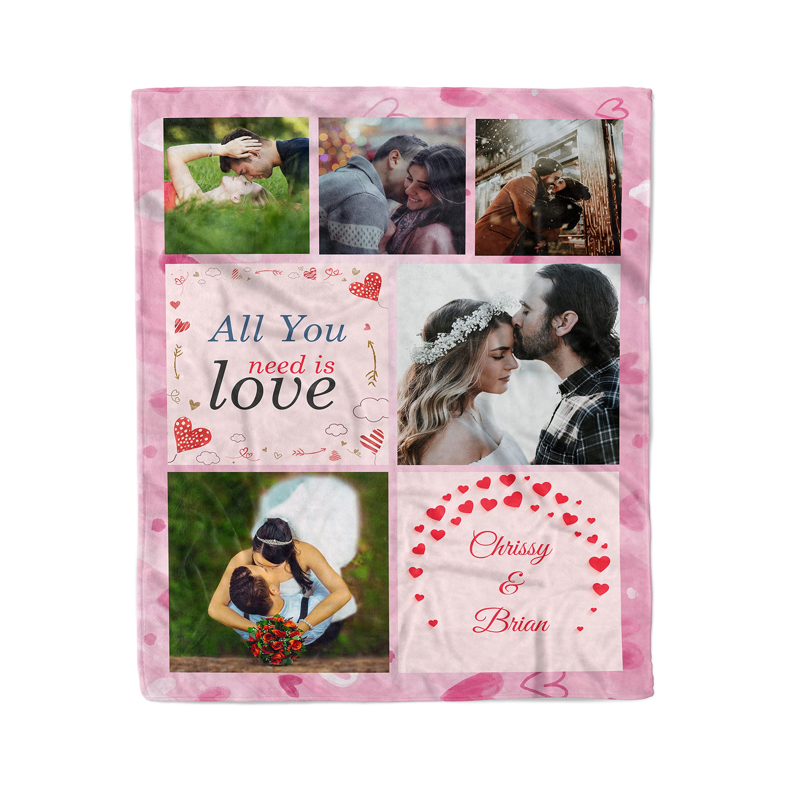 Personalized Valentine's Day Couple Photo Blanket - Custom Printed Throw with Your Pictures - Romantic Wedding, Anniversary & Christmas Gift for Couples - Cozy Home Decor for Bedroom, Sofa & Cuddling