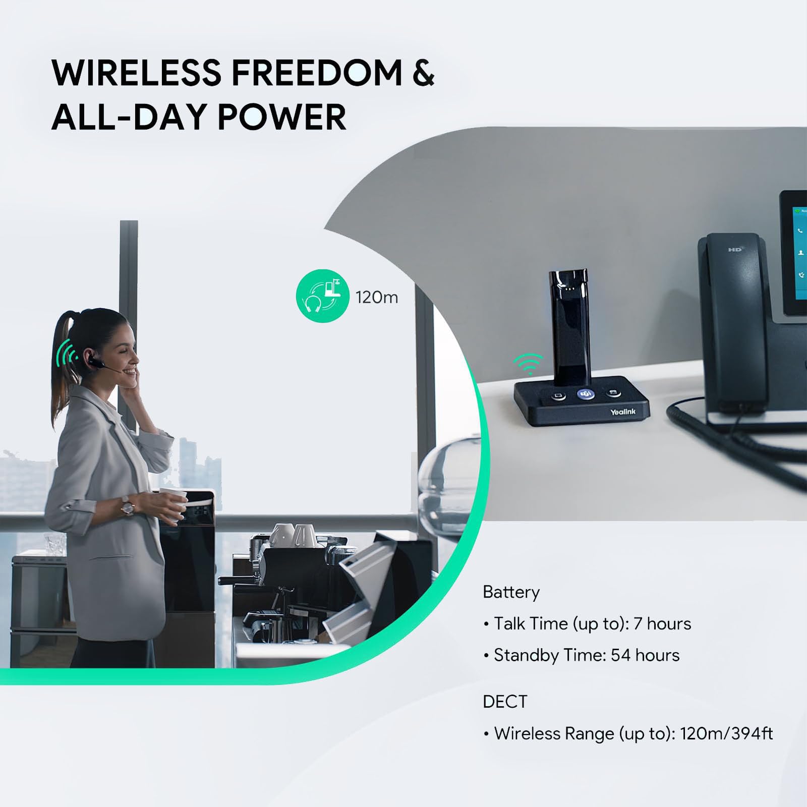 Yealink WH63 Wireless DECT Headset - Teams Certified Single-Ear Office Headset with Noise Cancelling Mic for Desk Phone & Computer Softphone | Compatible with Polycom & Grandstream IP Phones | Perfect for Remote Work, Call Centers & Business Communications