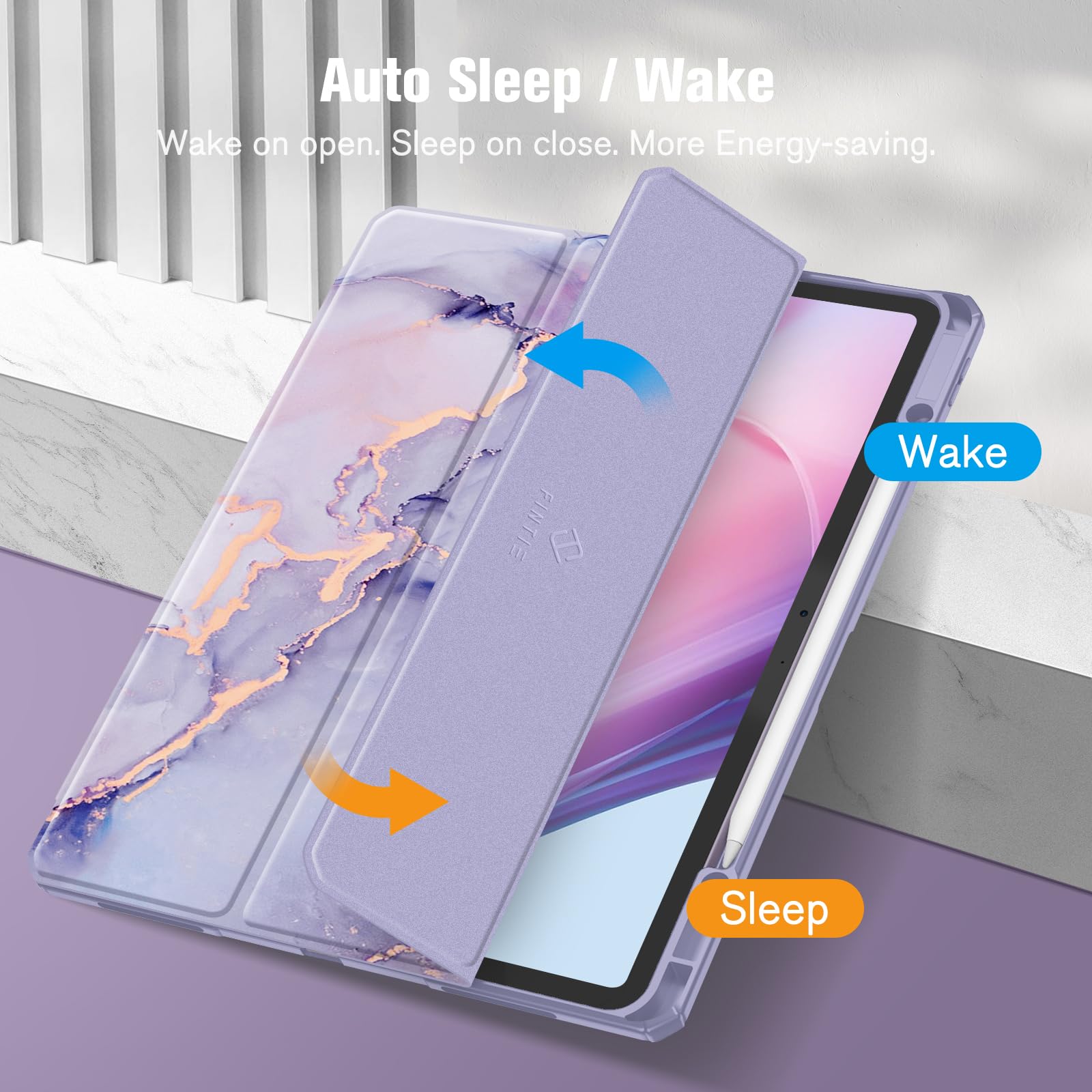 Fintie Hybrid Slim Case for iPad Air 13-inch (M3) 2025 / (M2) 2024 - Shockproof Protective Cover with Clear Transparent Back & Built-in Apple Pencil Holder - Lilac Marble Design - Perfect for Work, Study and Travel Protection
