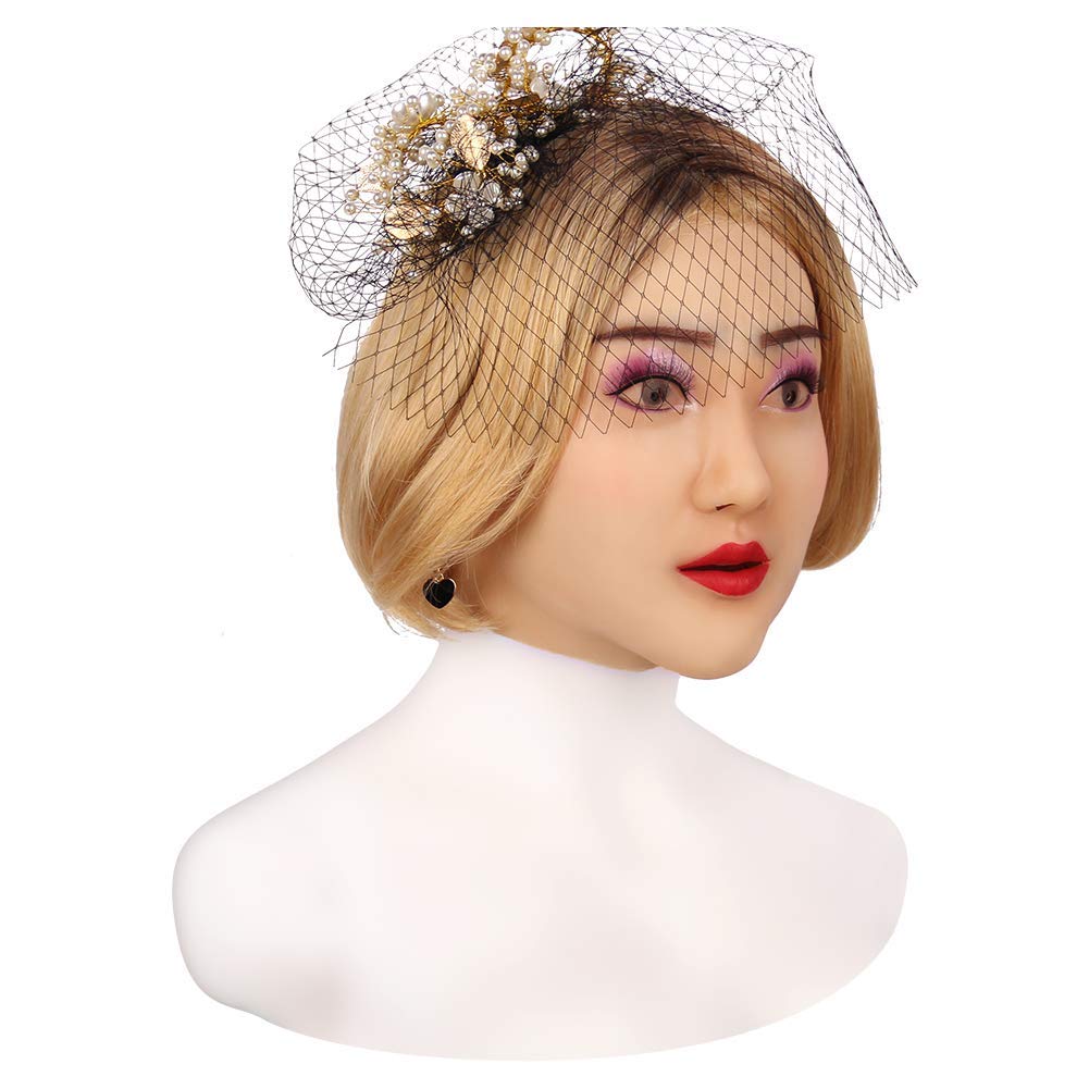 Realistic Female Head Mask - Soft Silicone Handmade American Girl Face for Crossdresser, Transgender & Drag Queen Costumes (Color 1) | Perfect for Halloween, Cosplay, Theatrical Performances & Special Events