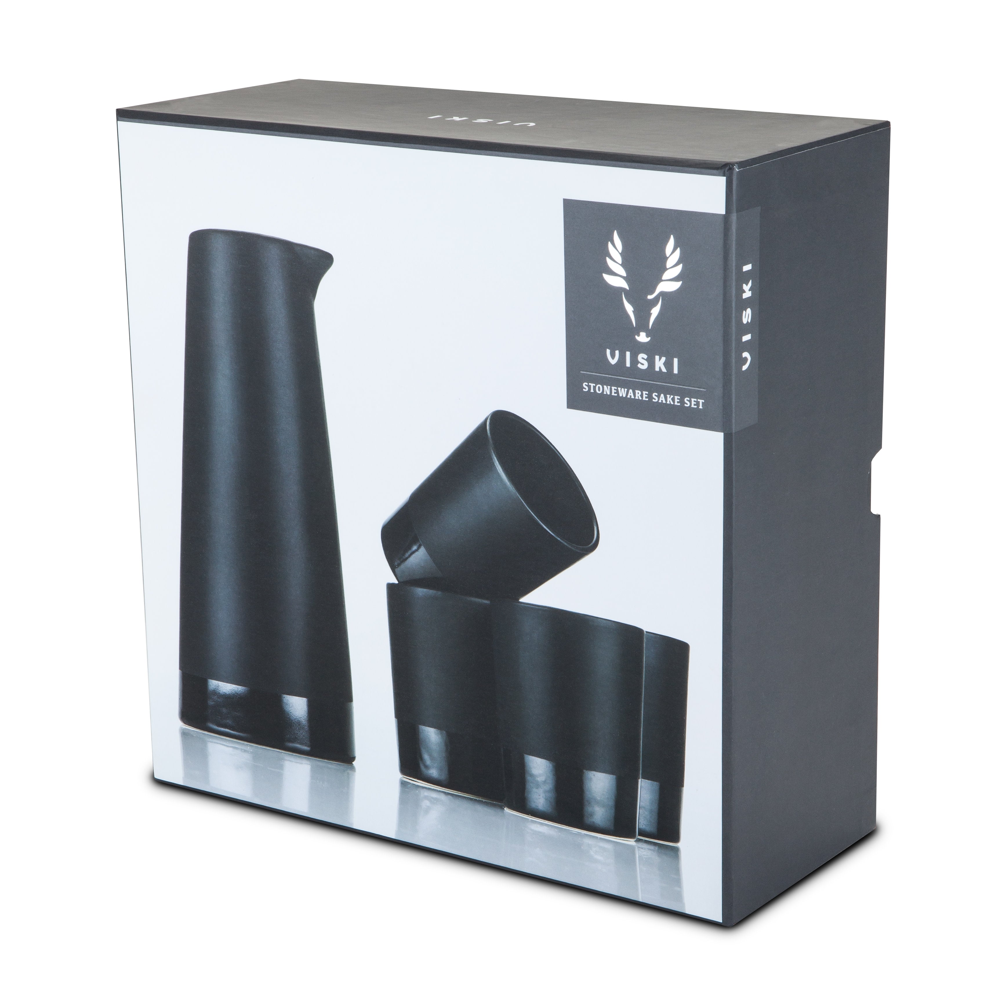 Premium 5-Piece Black Stoneware Sake Set - Traditional Japanese Ceramic Drinking Cups & Carafe for Sushi Dinner, Asian Cuisine & Home Entertaining